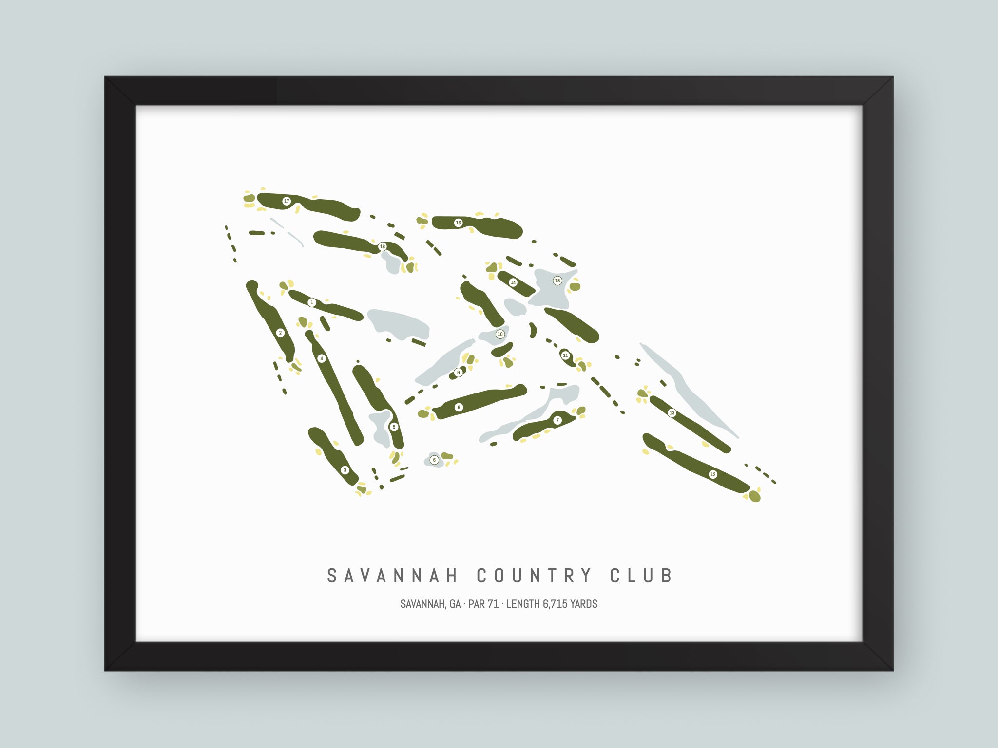 Savannah-Country-Club-GA--Black-Frame-24x18-With-Hole-Numbers
