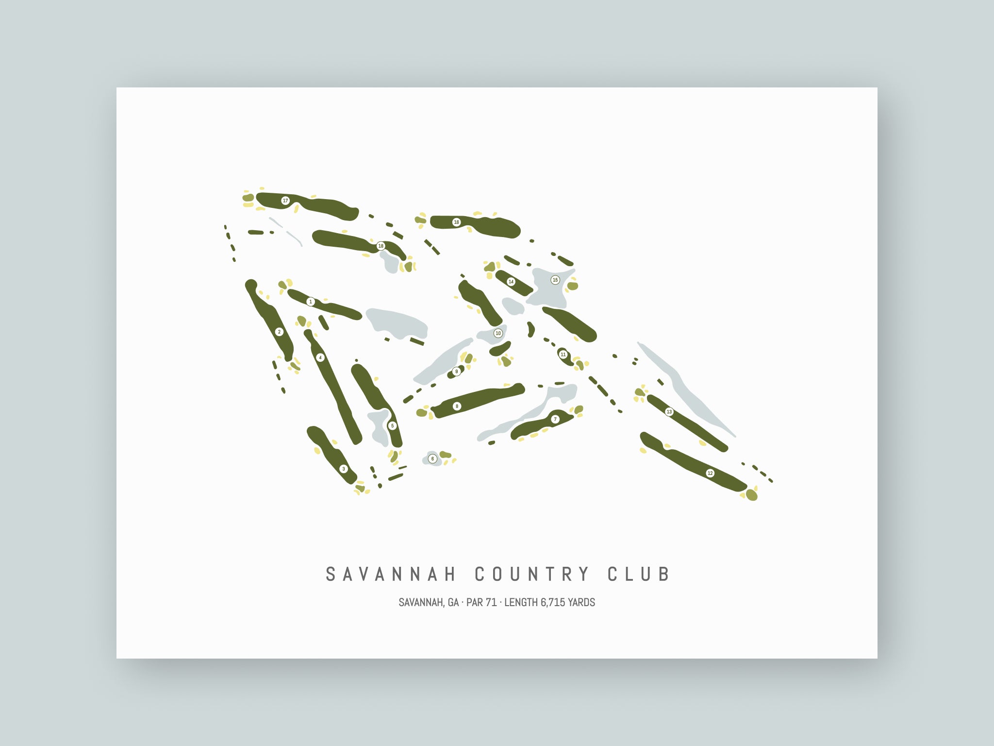 Savannah-Country-Club-GA--Unframed-24x18-With-Hole-Numbers