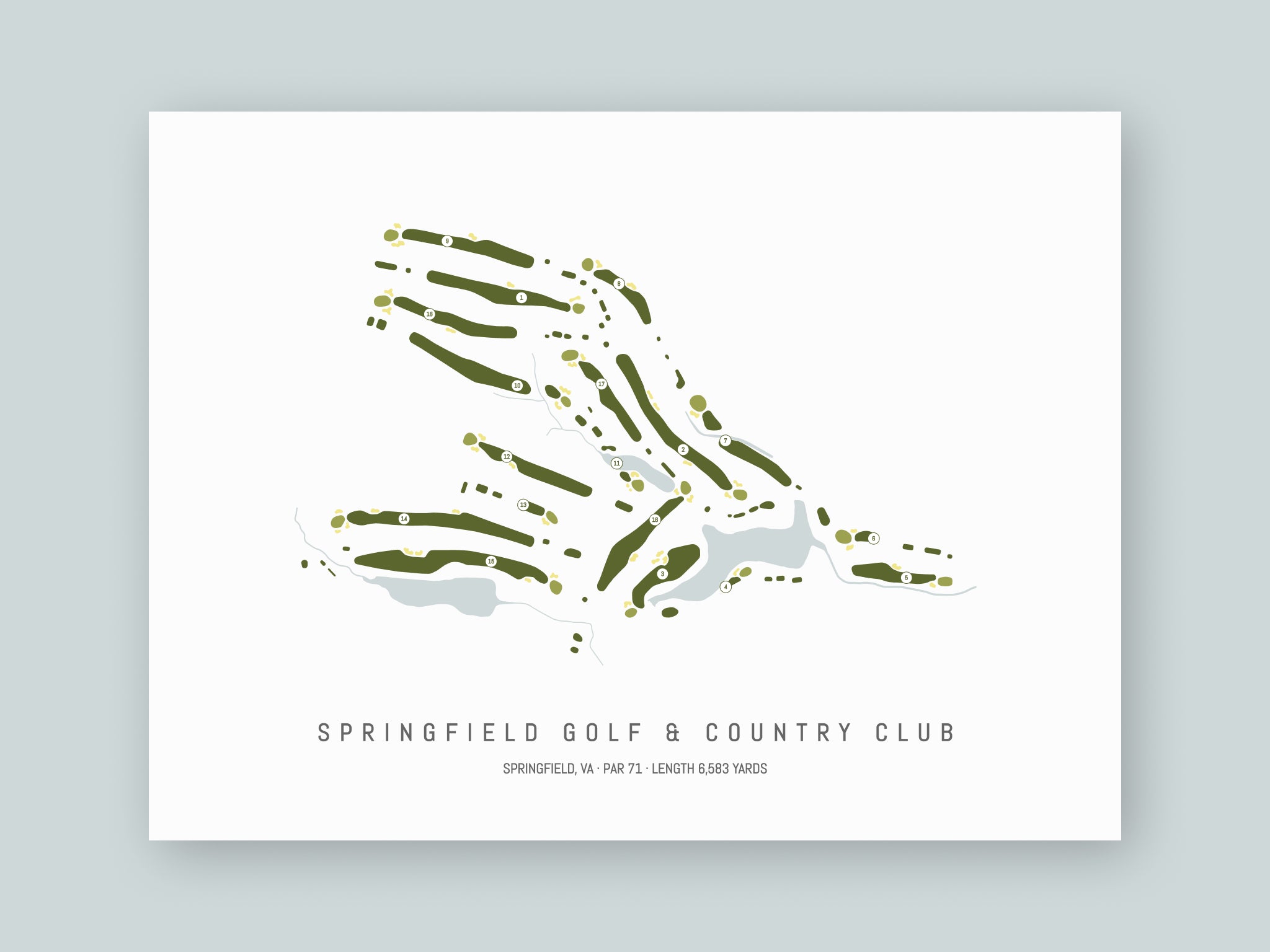 Springfield-Golf-And-Country-Club-VA--Unframed-24x18-With-Hole-Numbers