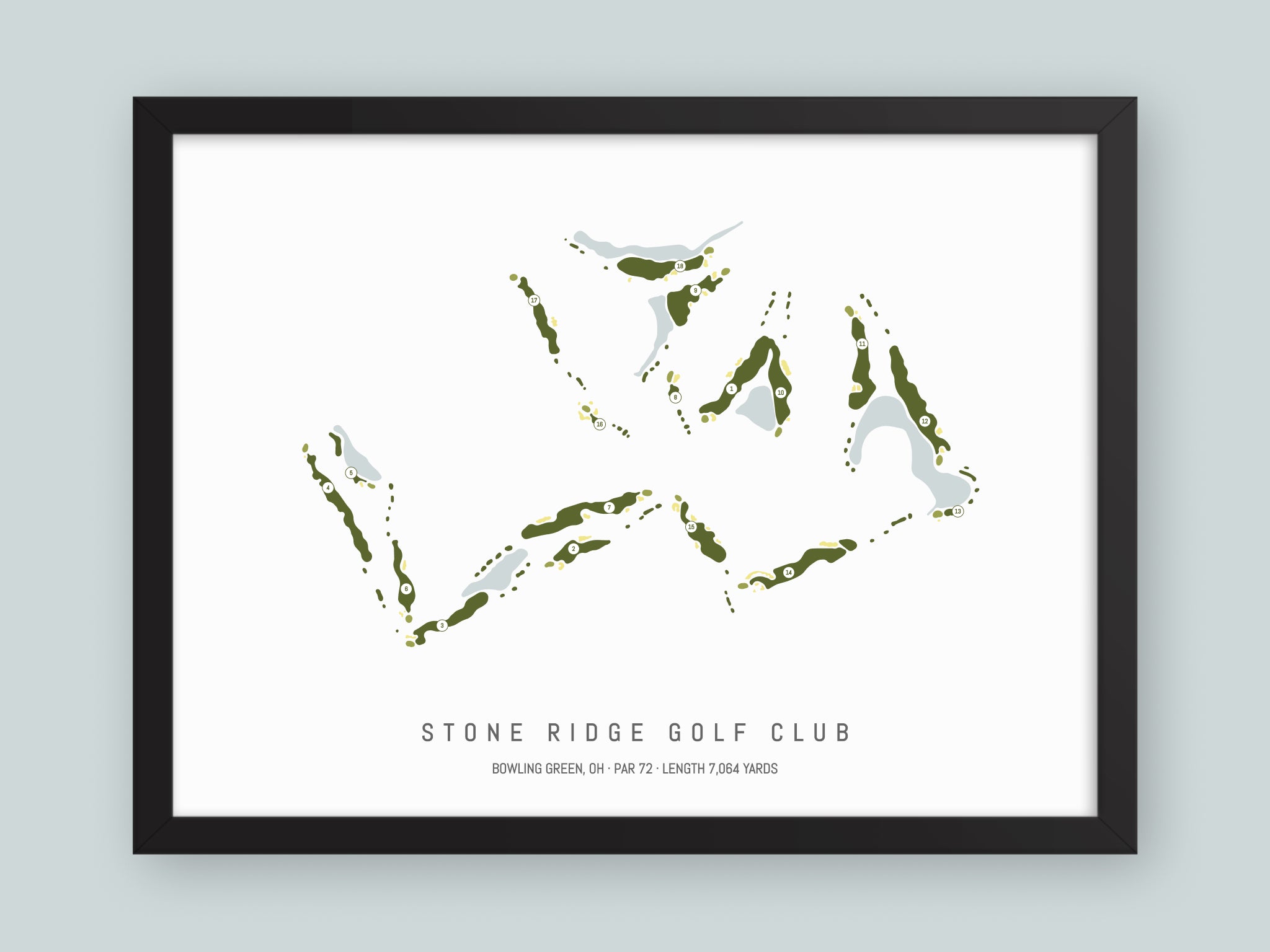 Stone-Ridge-Golf-Club-OH--Black-Frame-24x18-With-Hole-Numbers
