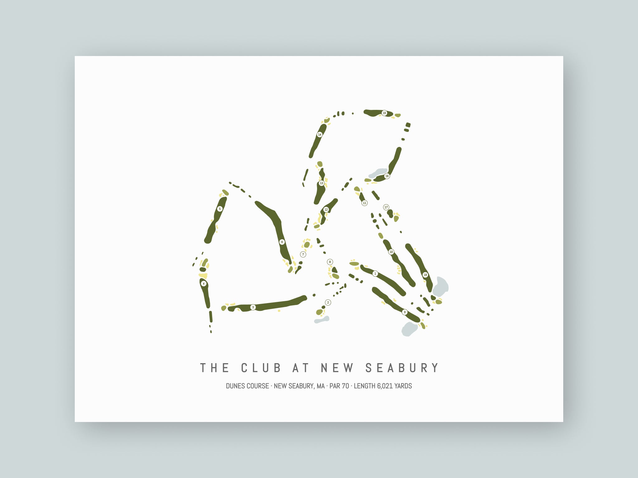 The-Club-at-New-Seabury-Dunes-Course-MA--Unframed-24x18-With-Hole-Numbers