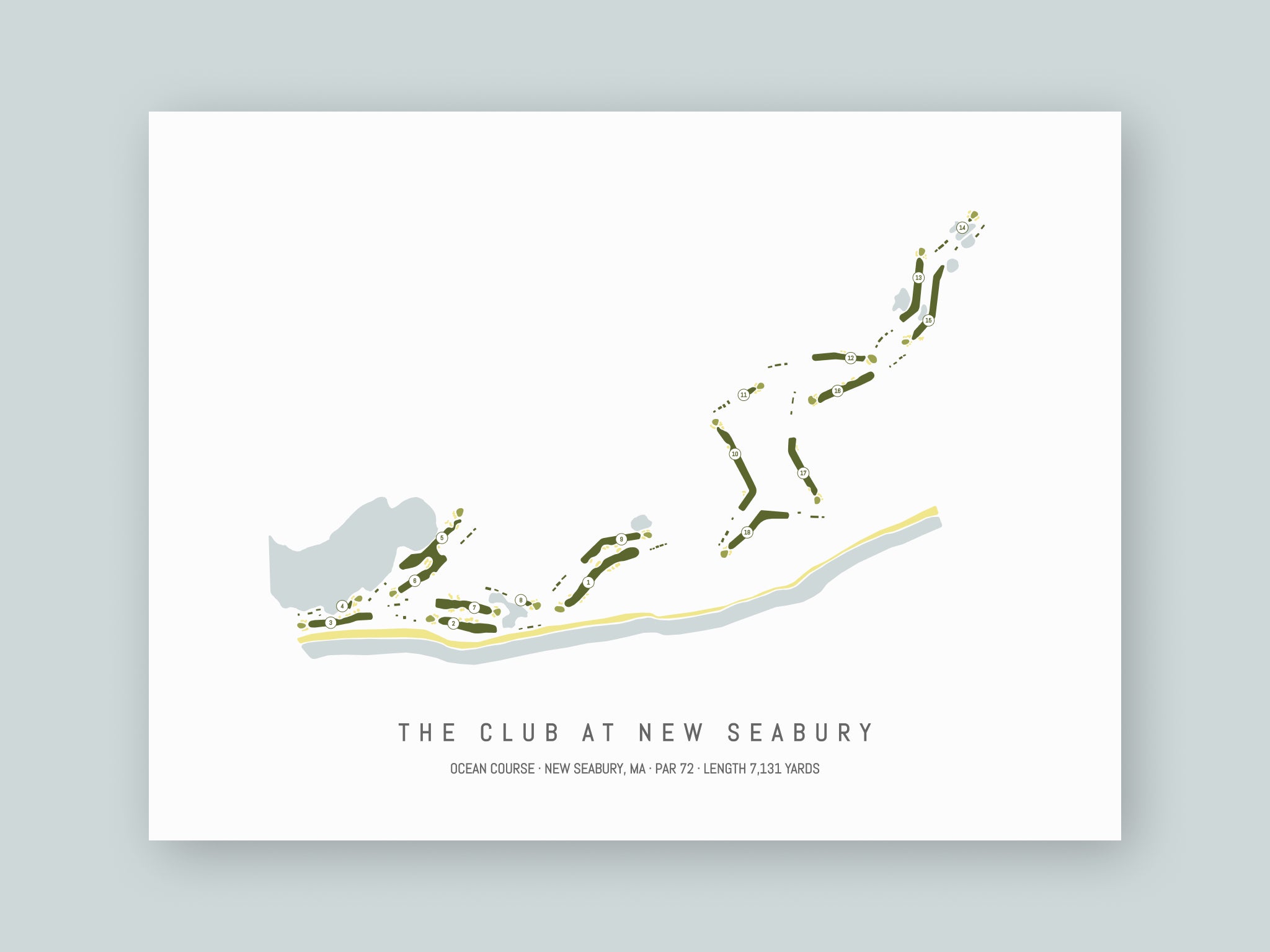 The-Club-at-New-Seabury-Ocean-Course-MA--Unframed-24x18-With-Hole-Numbers