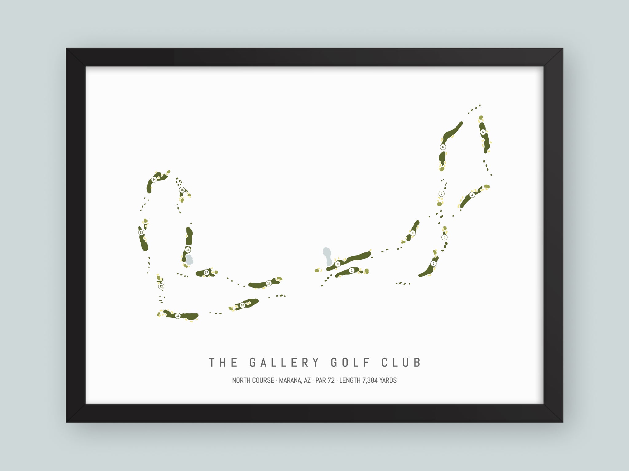 The-Gallery-Golf-Club-North-Course-AZ--Black-Frame-24x18-With-Hole-Numbers