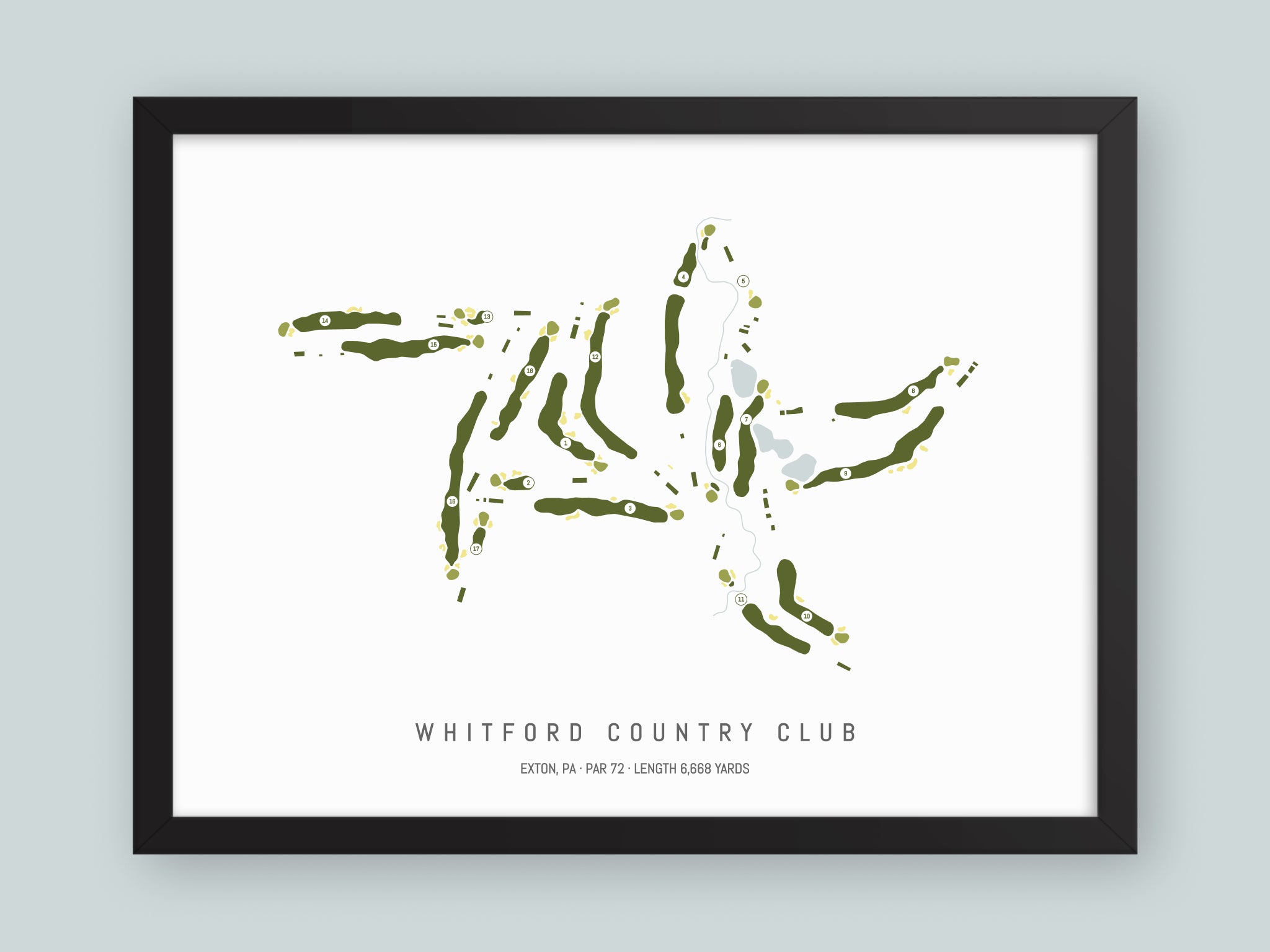 Whitford-Country-Club-PA--Black-Frame-24x18-With-Hole-Numbers