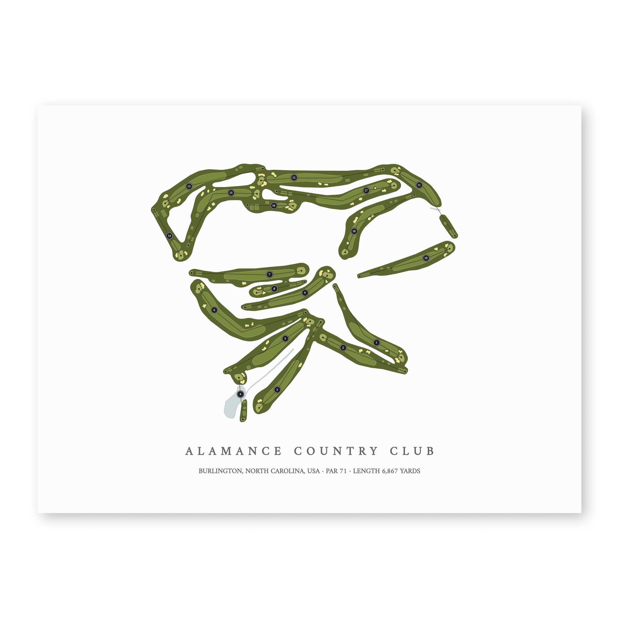 Alamance Country Club | Golf Course Map | Unframed With Hole Numbers #hole numbers_yes