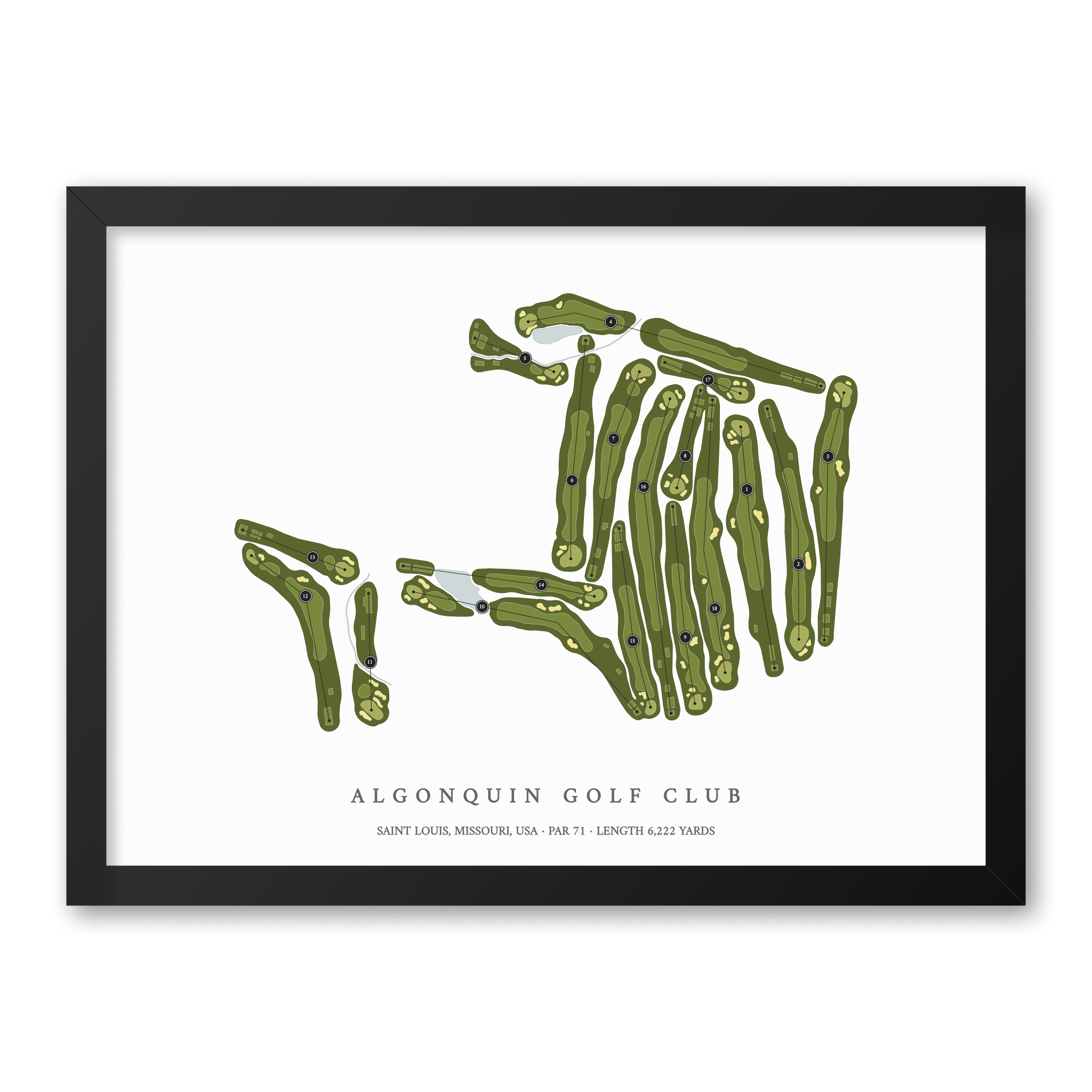 Algonquin Golf Club | Golf Course Map | Black Frame With Hole Numbers #hole numbers_yes