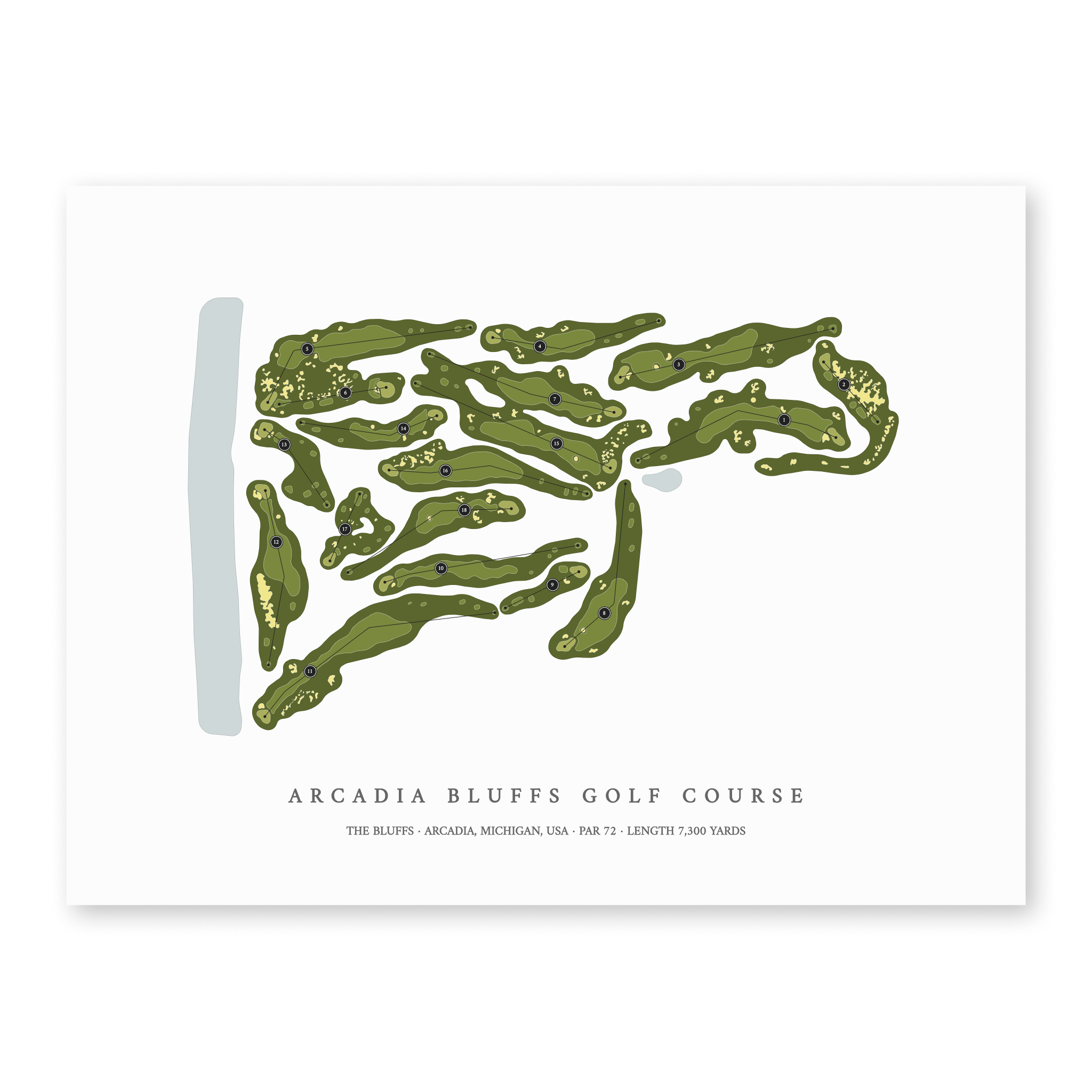 Arcadia Bluffs Golf Course - The Buffs| Golf Course Print | Unframed With Hole Numbers #hole numbers_yes