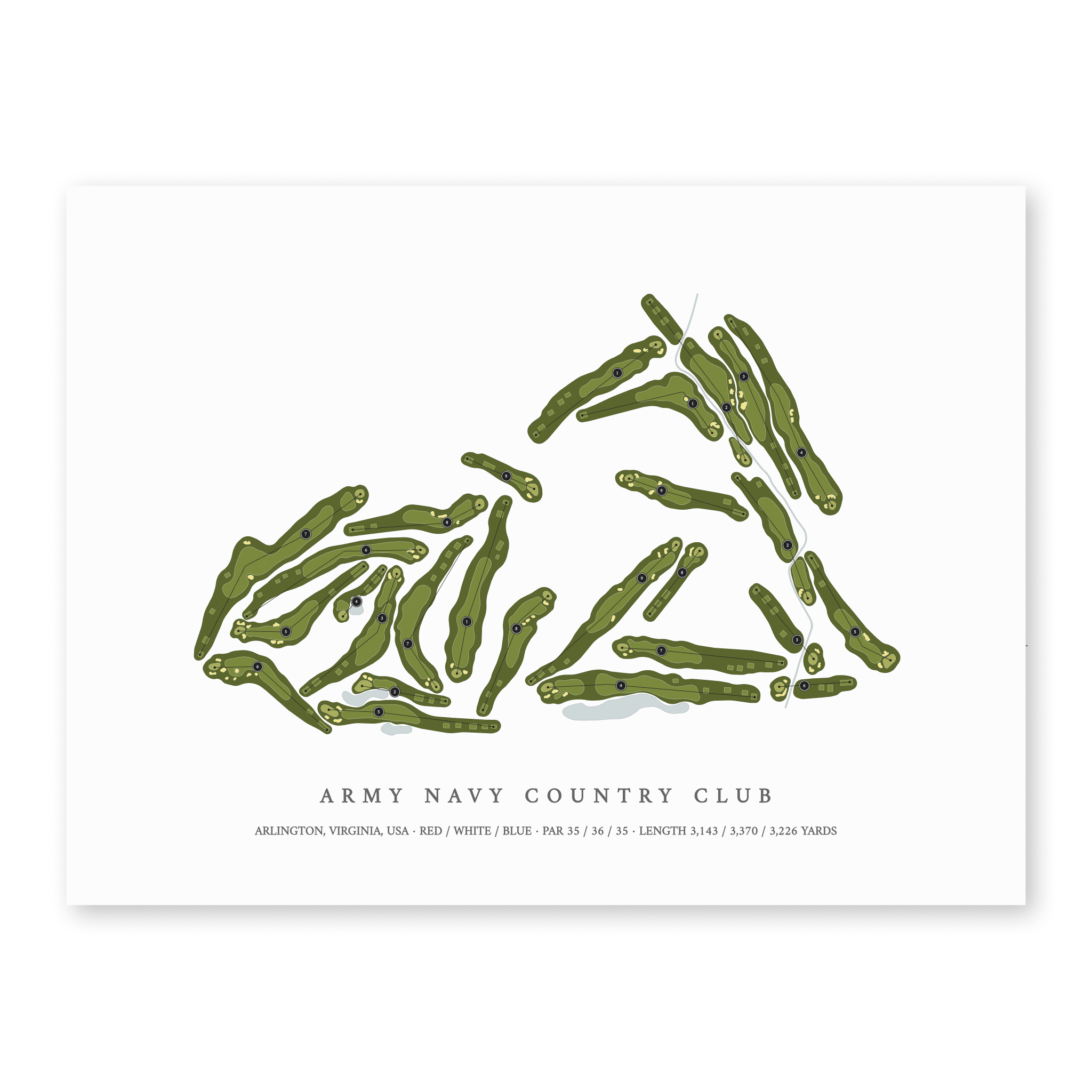 Army Navy Country Club| Golf Course Print | Unframed With Hole Numbers #hole numbers_yes