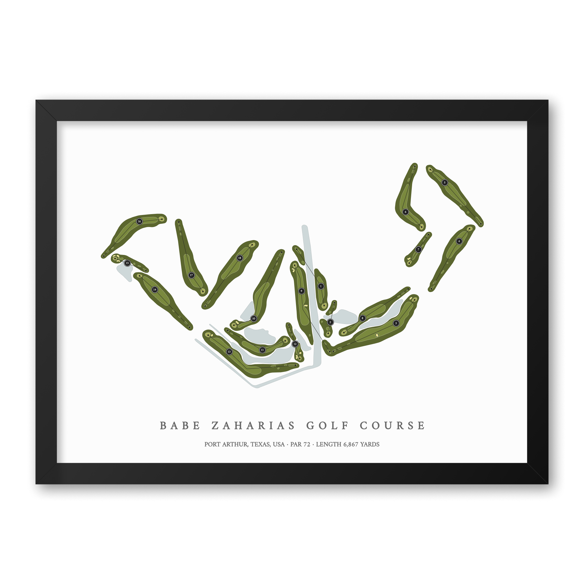 Babe Zaharias Golf Course | Golf Course Map | Black Frame With Hole Numbers #hole numbers_yes