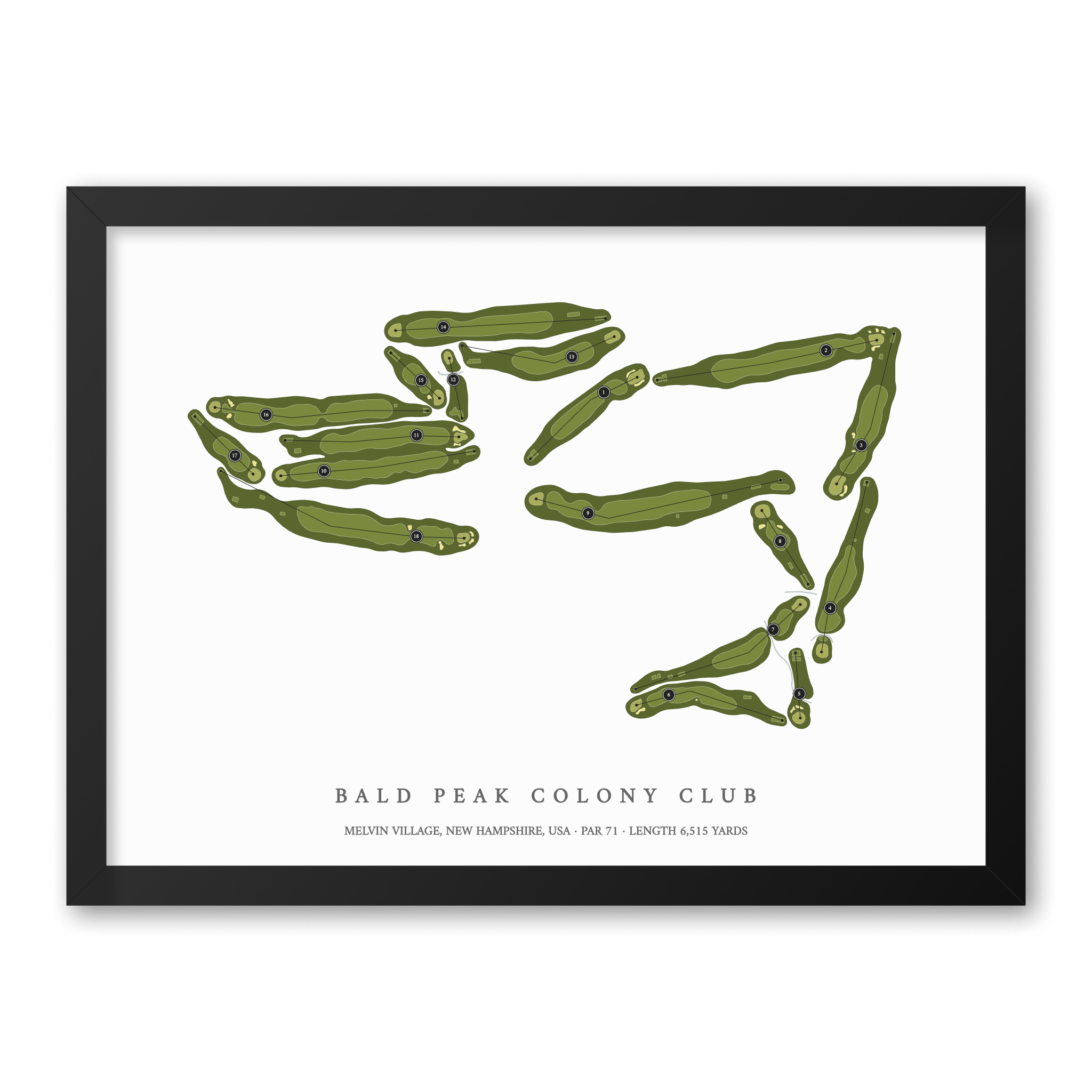 Bald Peak Colony Club | Golf Course Map | Black Frame With Hole Numbers #hole numbers_yes