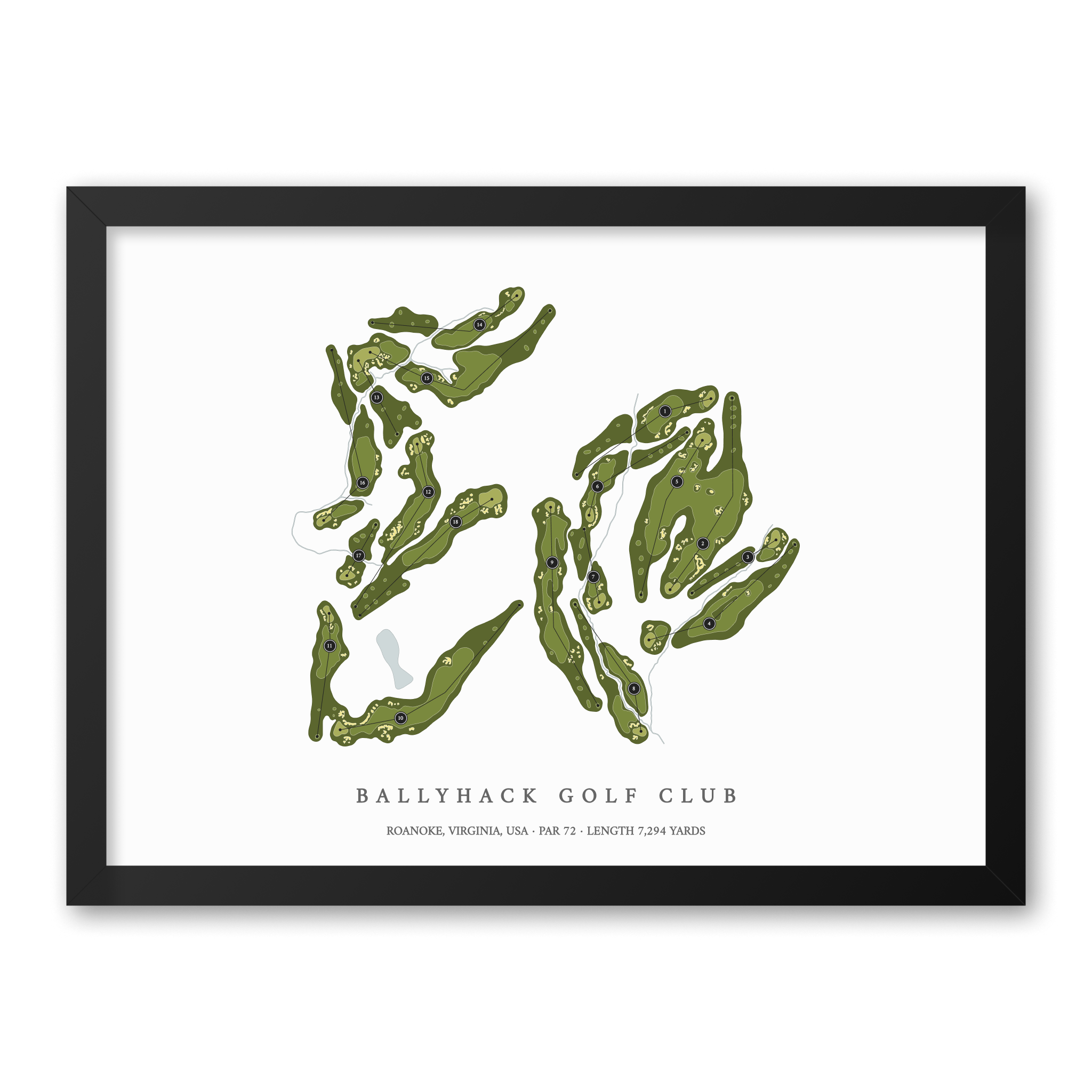 Ballyhack Golf Club| Golf Course Print | Black Frame With Hole Numbers #hole numbers_yes