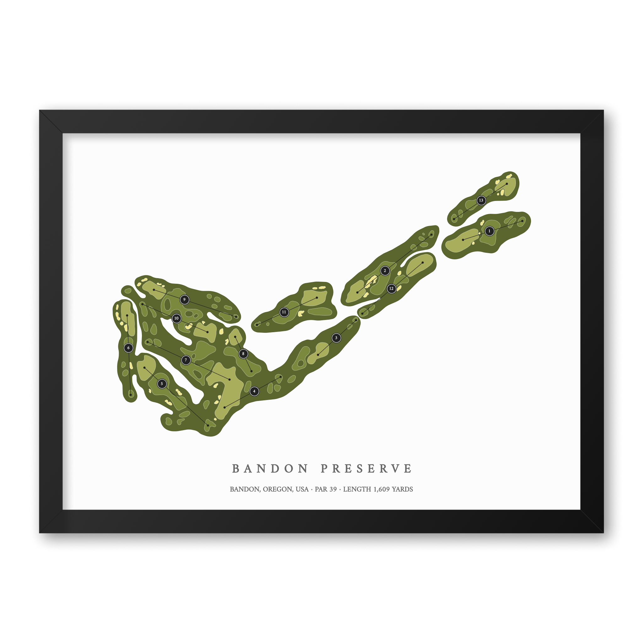 Bandon Preserve| Golf Course Print | Black Frame With Hole Numbers #hole numbers_yes