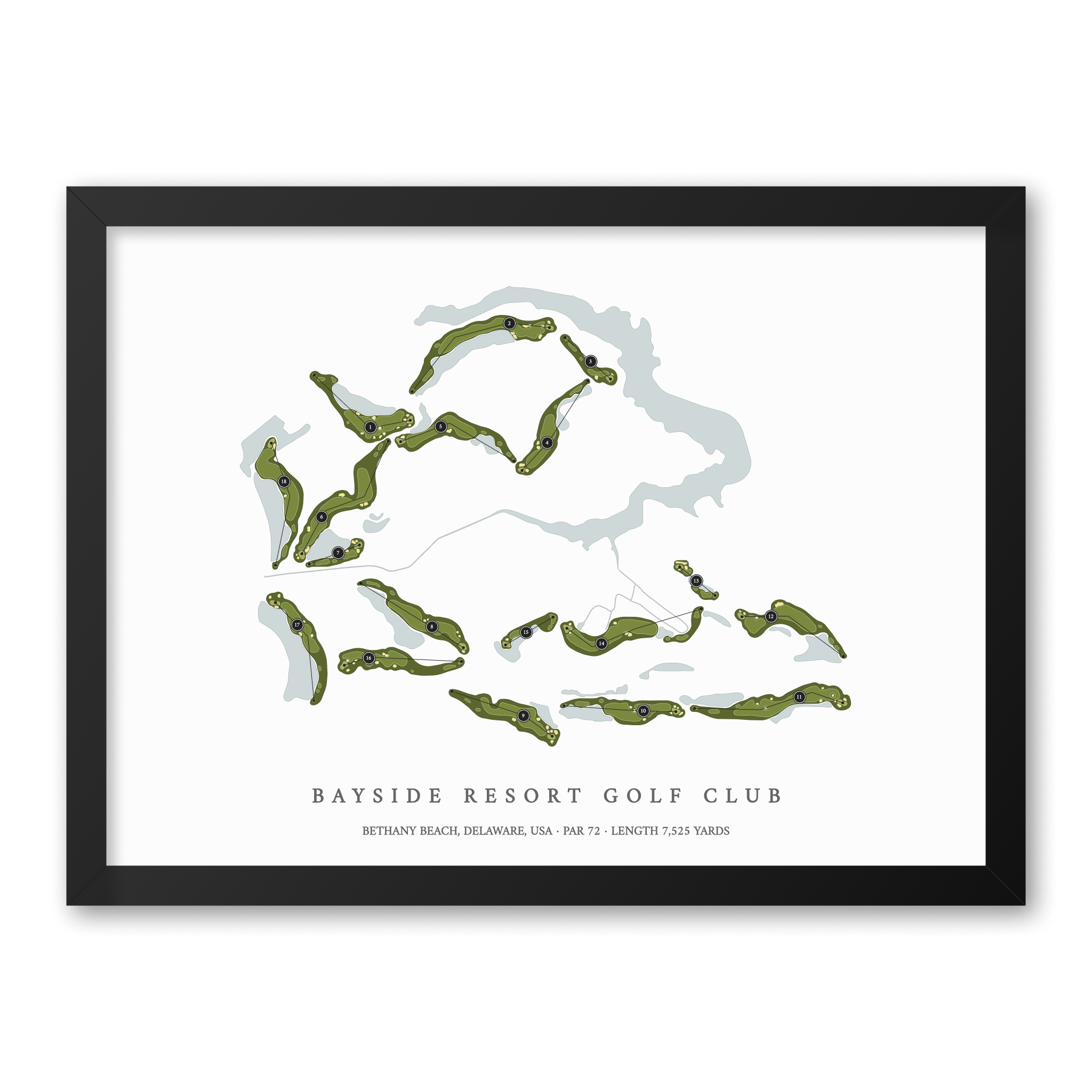 Bayside Resort Golf Club| Golf Course Print | Black Frame With Hole Numbers #hole numbers_yes
