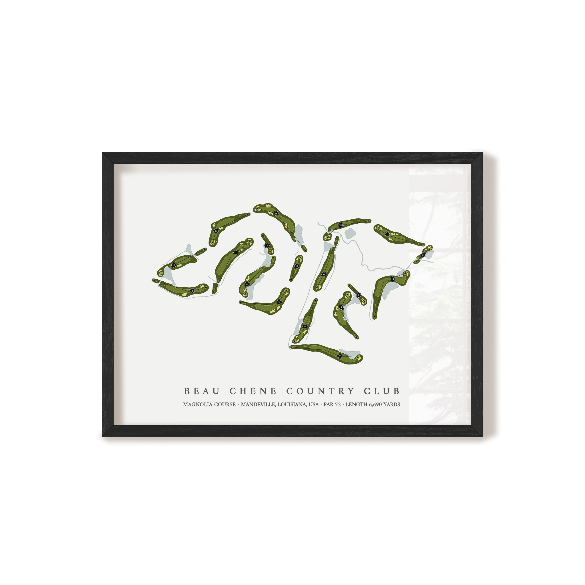 Beau Chene Country Club - Magnolia Course | Golf Course Map | Black Frame 
