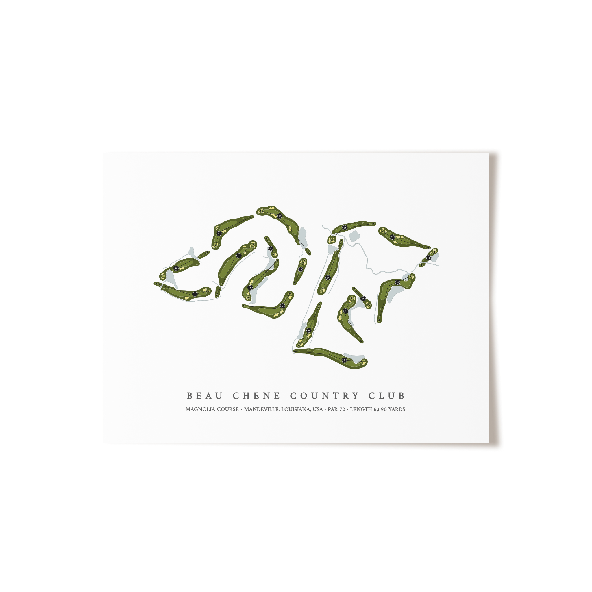 Beau Chene Country Club - Magnolia Course | Golf Course Map | Unframed 