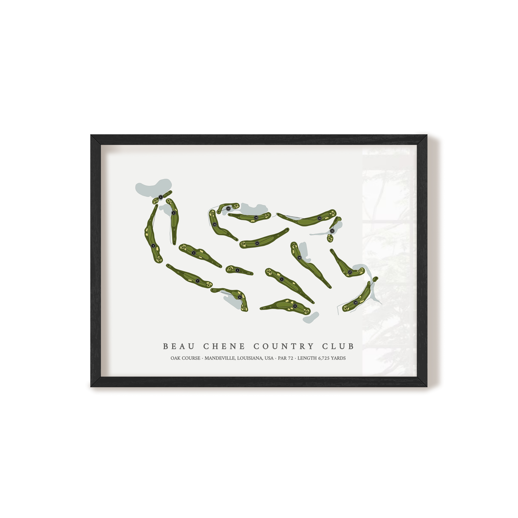 Beau Chene Country Club - Oak Course | Golf Course Map | Black Frame 