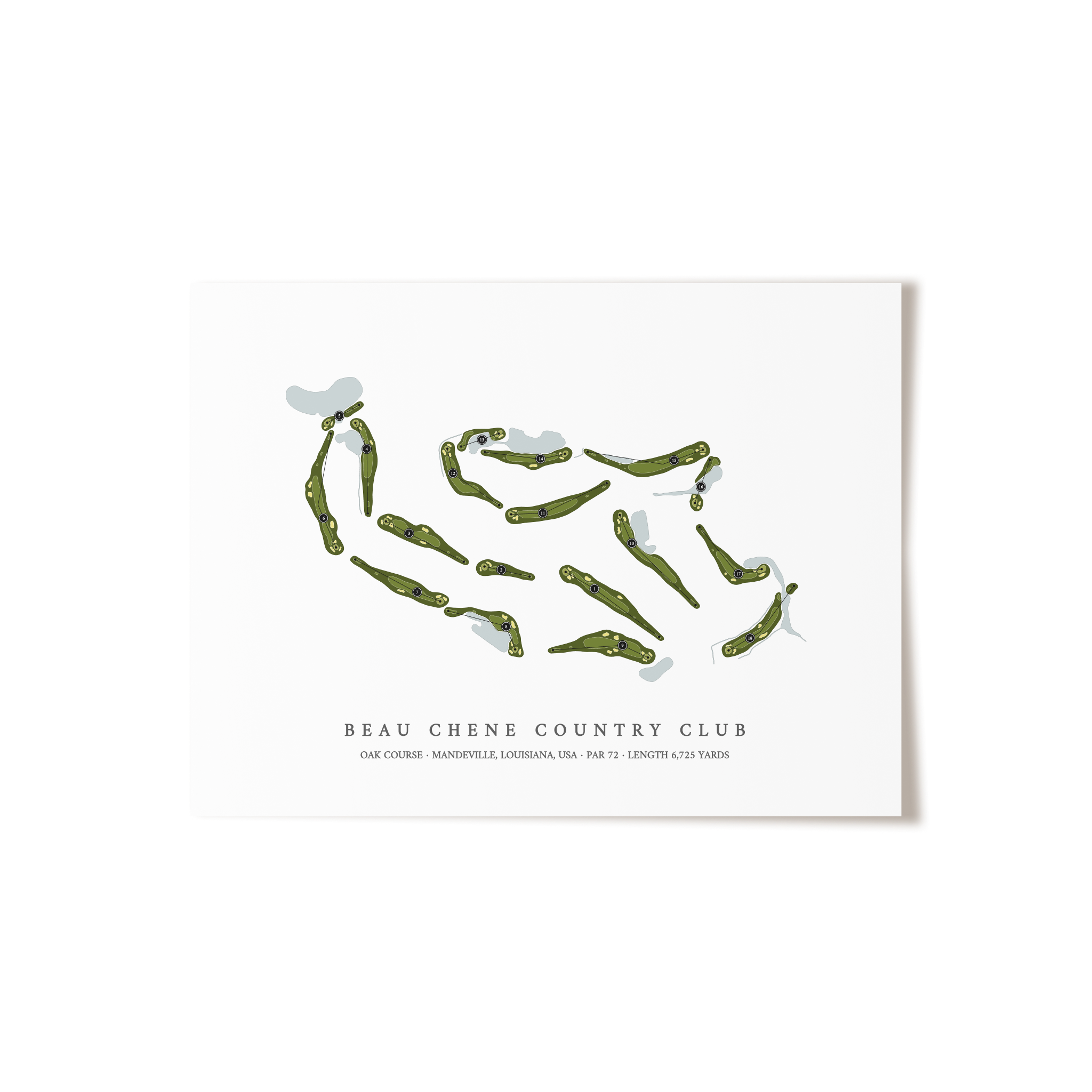 Beau Chene Country Club - Oak Course | Golf Course Map | Unframed 