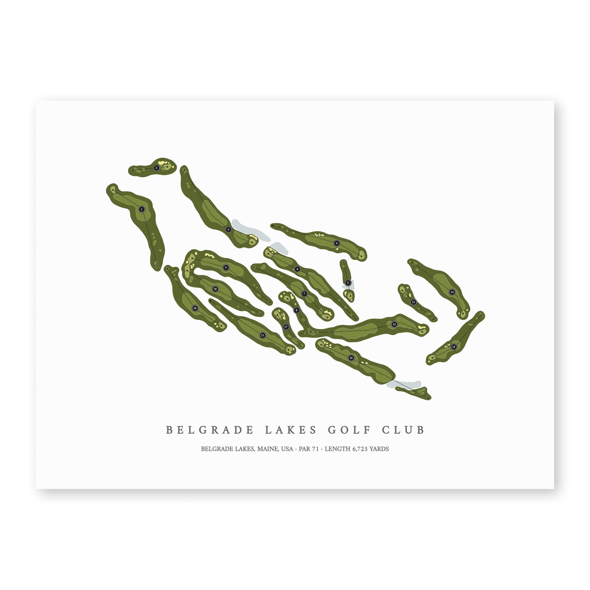 Belgrade Lakes Golf Club| Golf Course Print | Unframed With Hole Numbers #hole numbers_yes