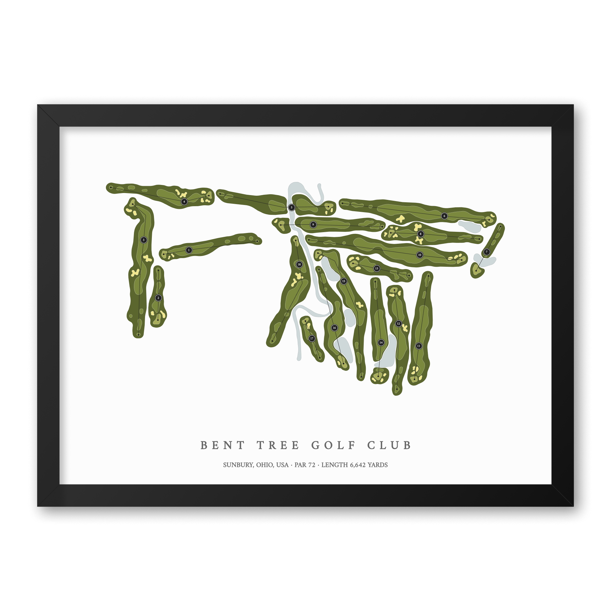 Bent Tree Golf Club | Golf Course Map | Black Frame With Hole Numbers #hole numbers_yes