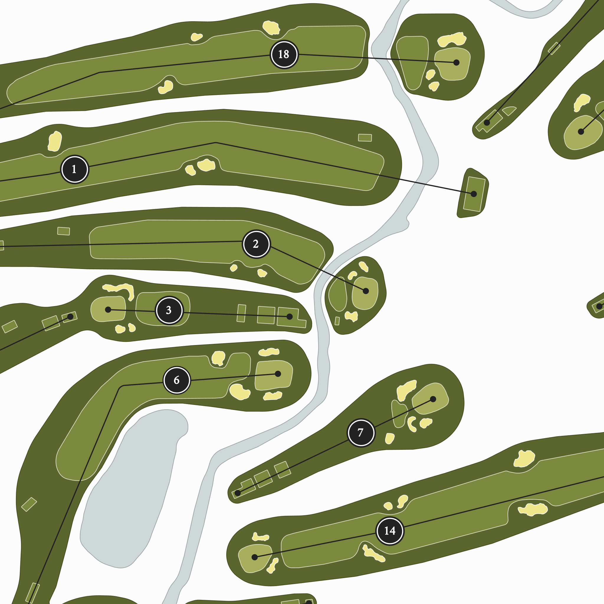 Birmingham Country Club | Golf Course Map | Close Up With Hole Numbers #hole numbers_yes