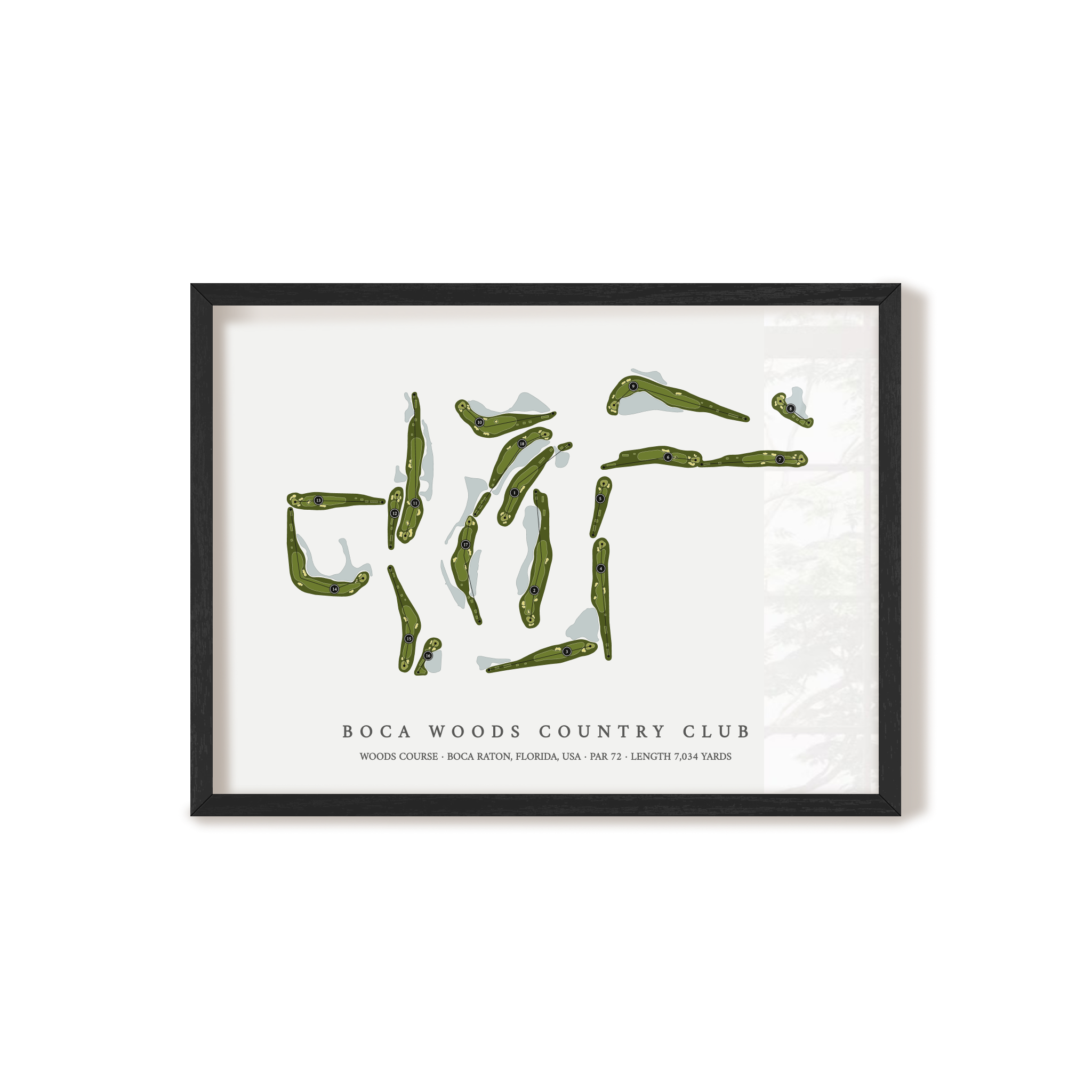 Boca Woods Country Club - Woods Course | Golf Course Map | Black Frame 