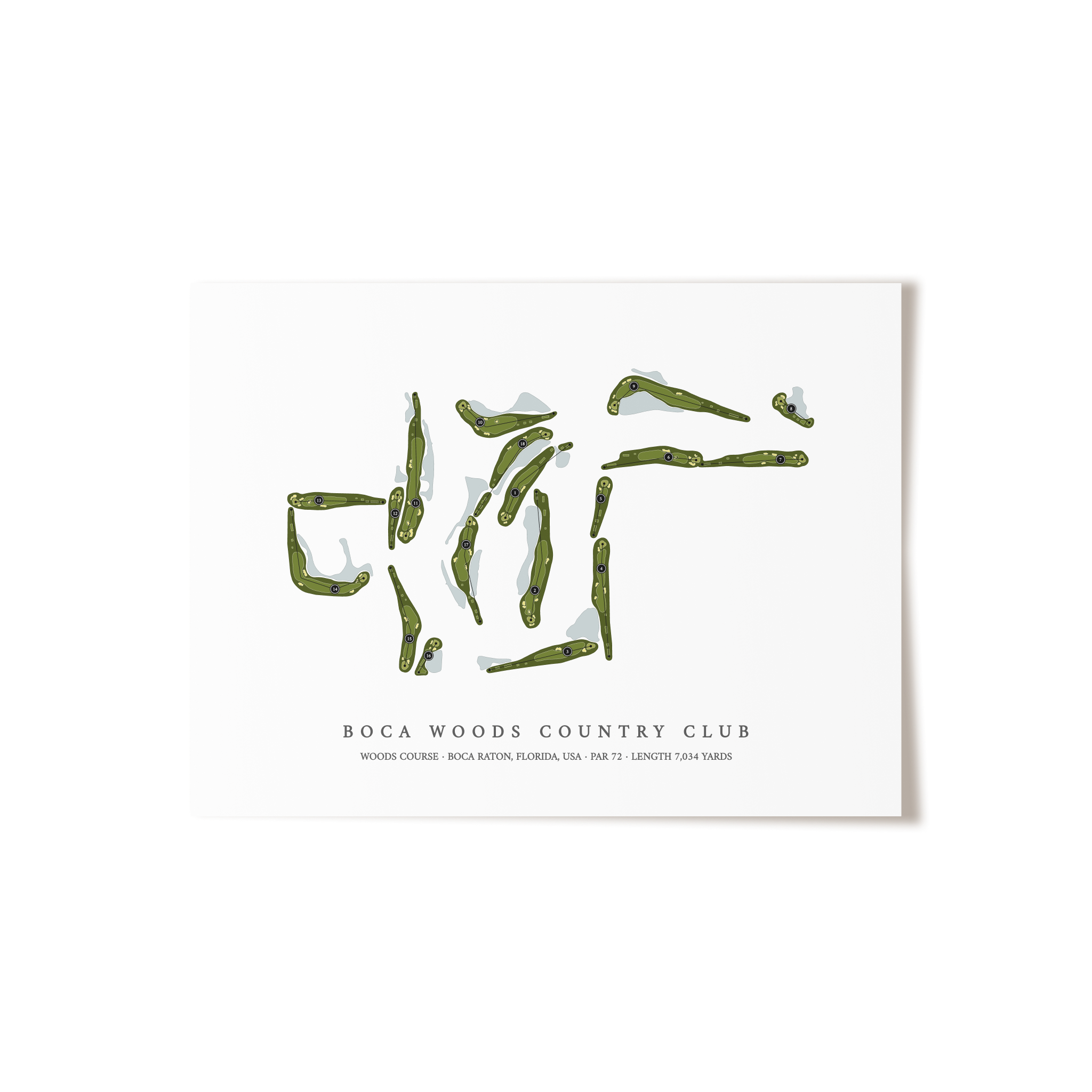 Boca Woods Country Club - Woods Course | Golf Course Map | Unframed 