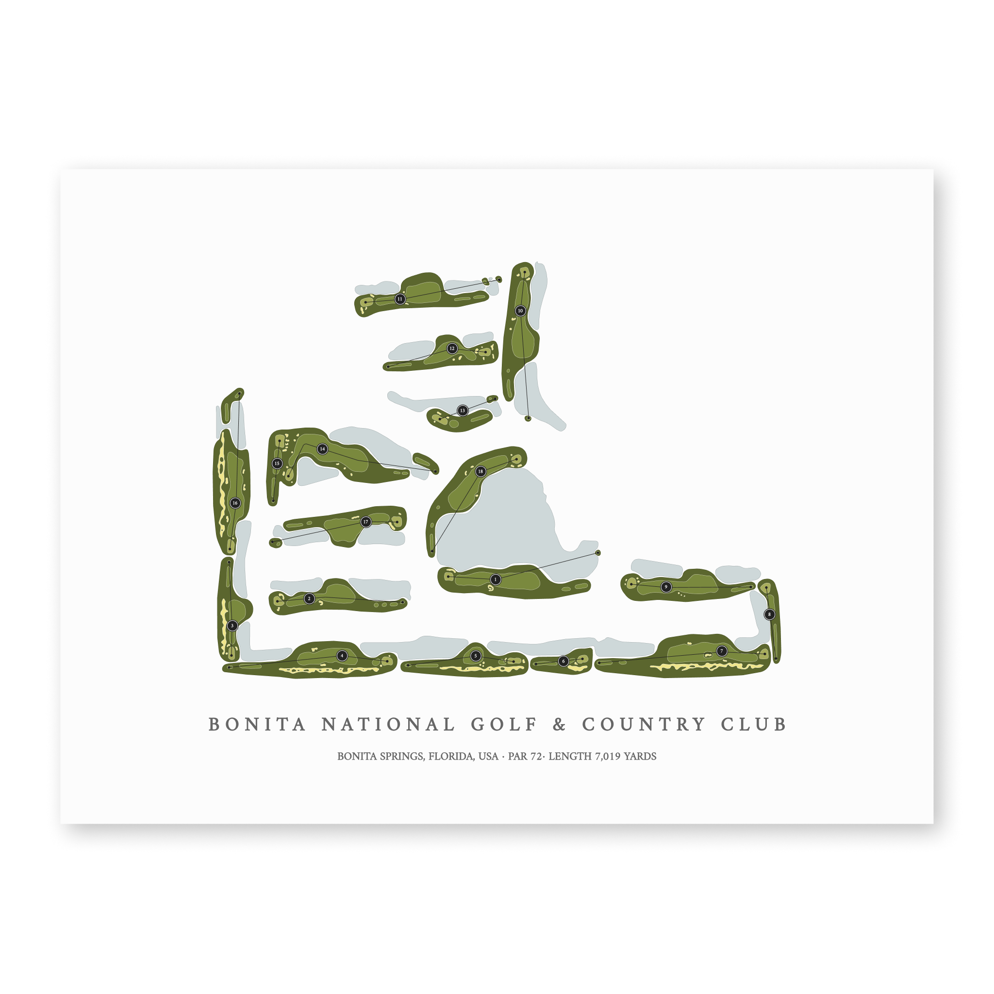 Bonita National Golf & Country Club| Golf Course Print | Unframed With Hole Numbers #hole numbers_yes