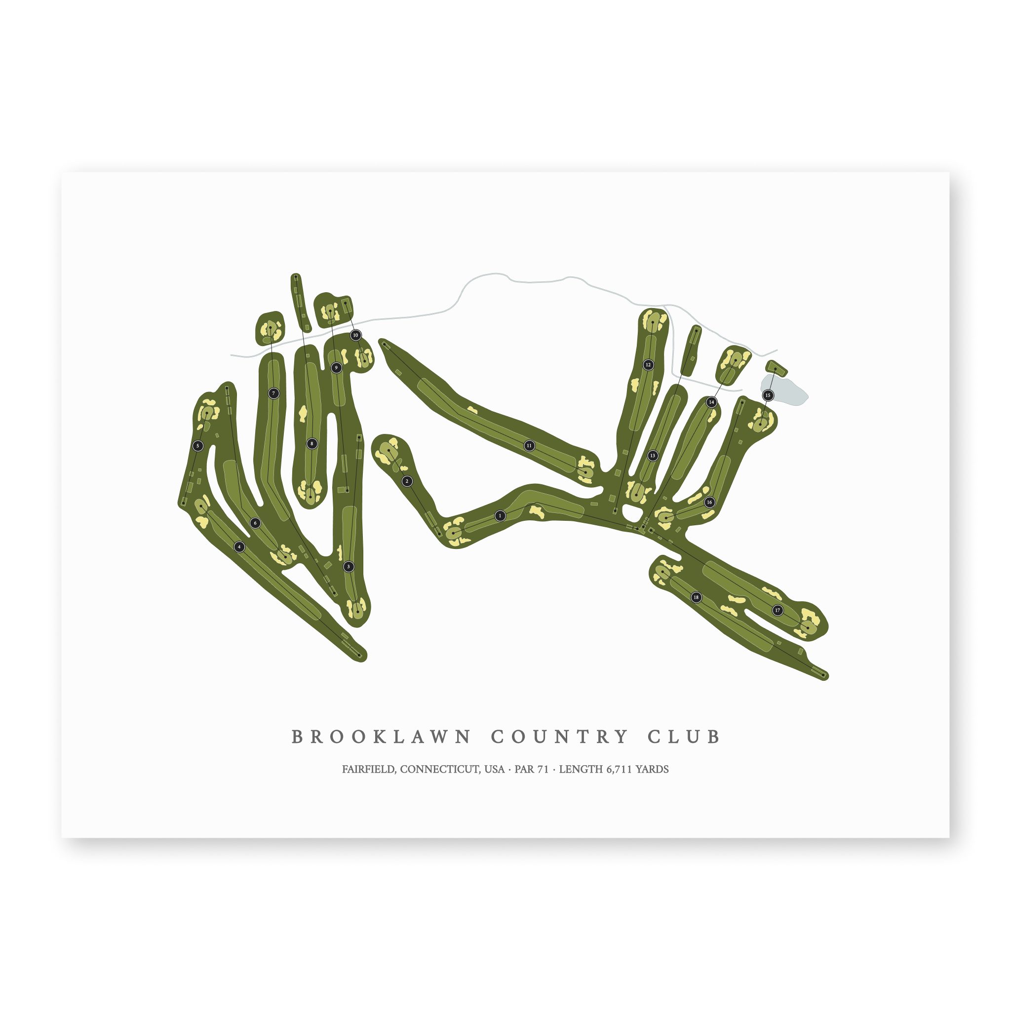 Brooklawn Country Club | Golf Course Map | Unframed