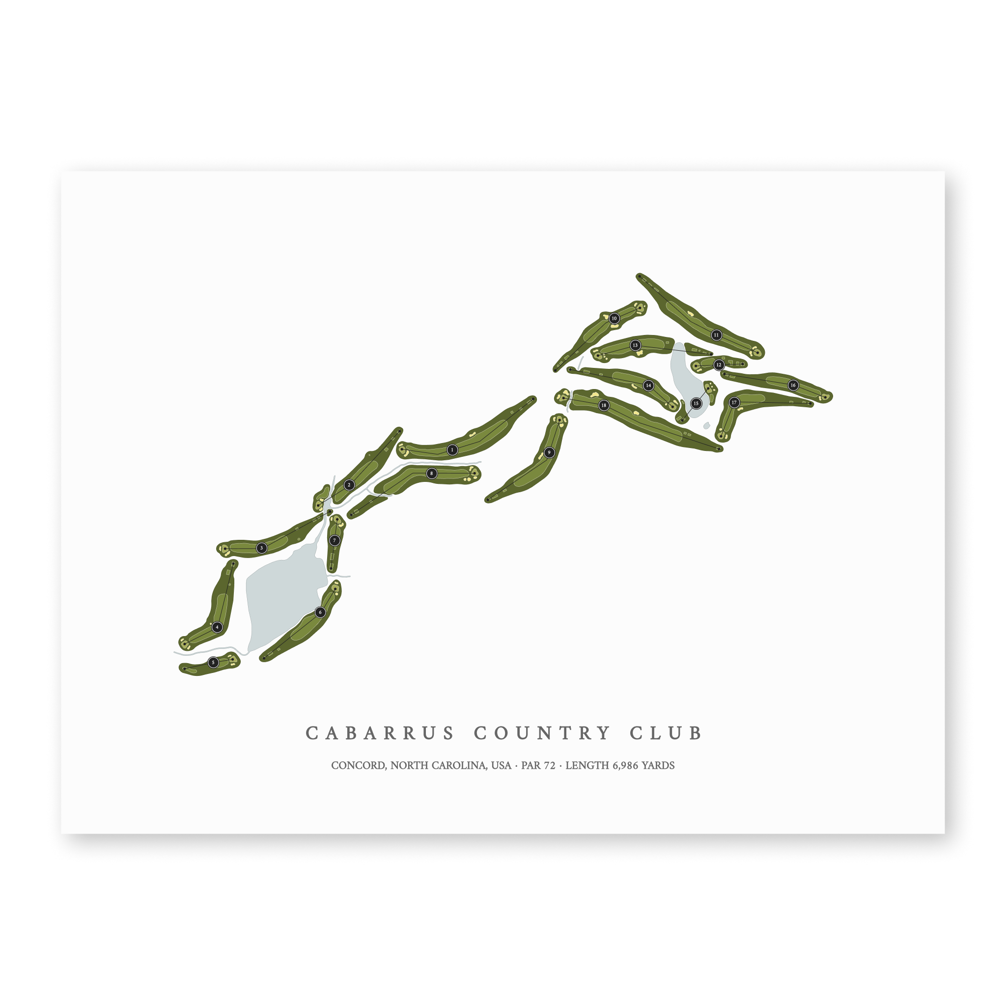 Cabarrus Country Club | Golf Course Map | Unframed With Hole Numbers #hole numbers_yes