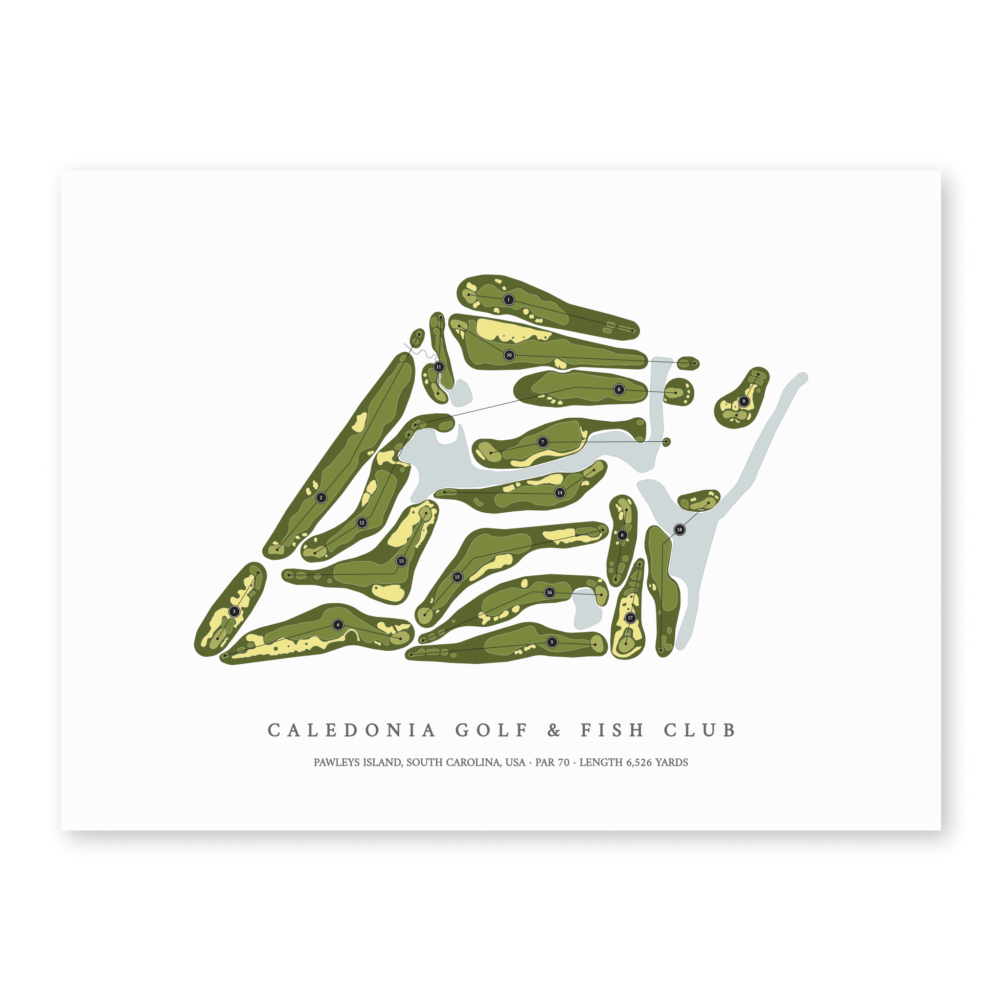 Caledonia Golf & Fish Club| Golf Course Print | Unframed With Hole Numbers #hole numbers_yes