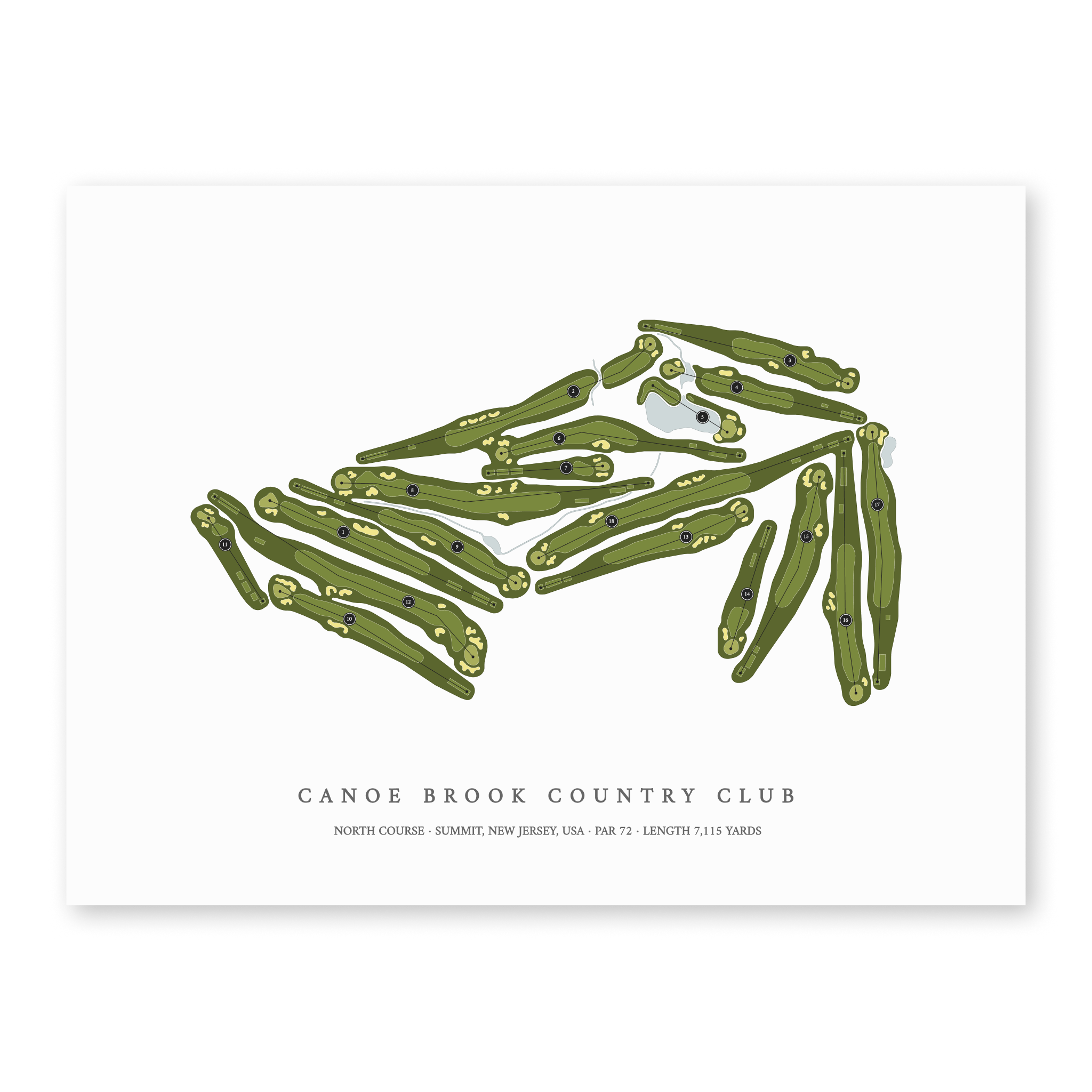 Canoe Brook Country Club - North Course| Golf Course Print | Unframed With Hole Numbers #hole numbers_yes