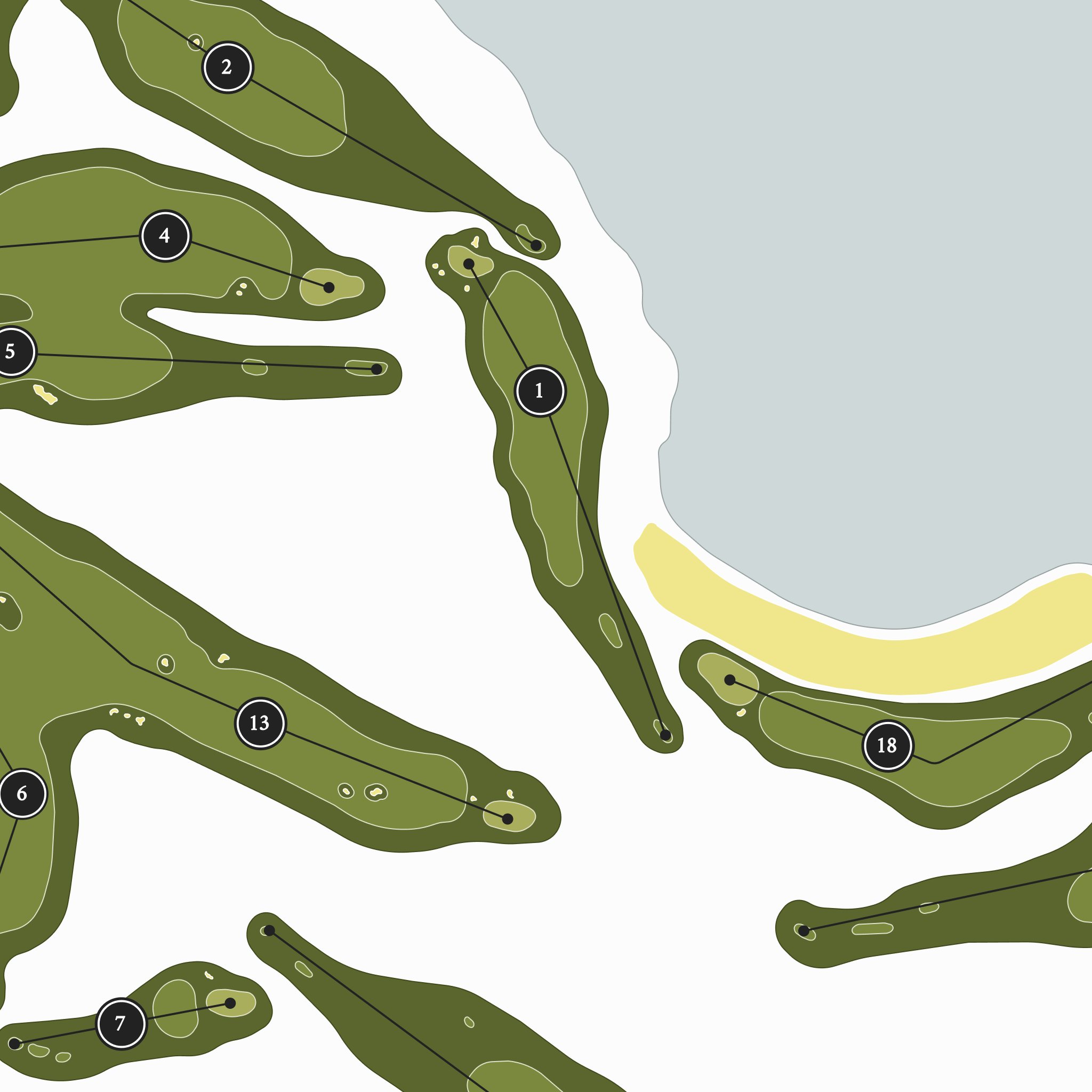 Cape Wickham Links | Golf Course Map | Close Up With Hole Numbers #hole numbers_yes