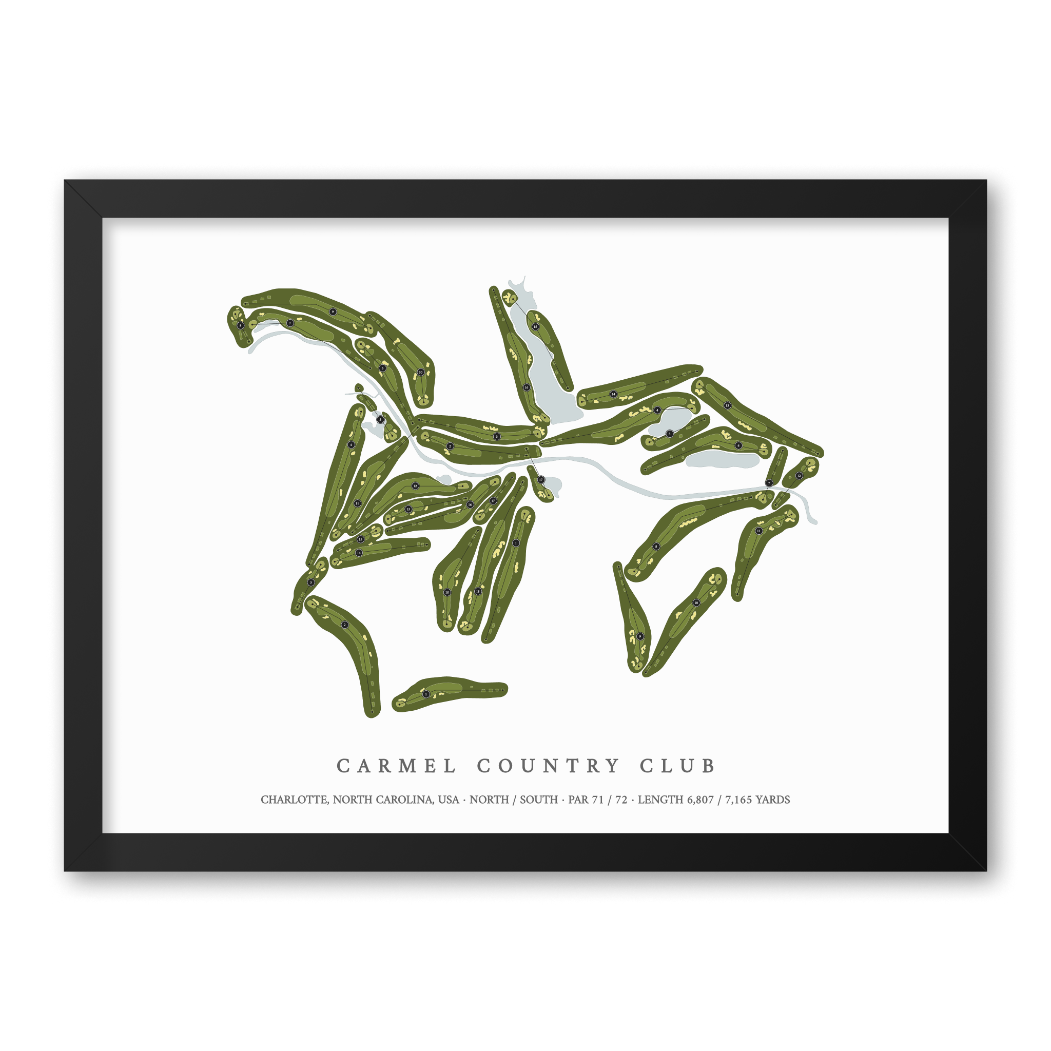 Carmel Country Club | Golf Course Map | Black Frame With Hole Numbers #hole numbers_yes