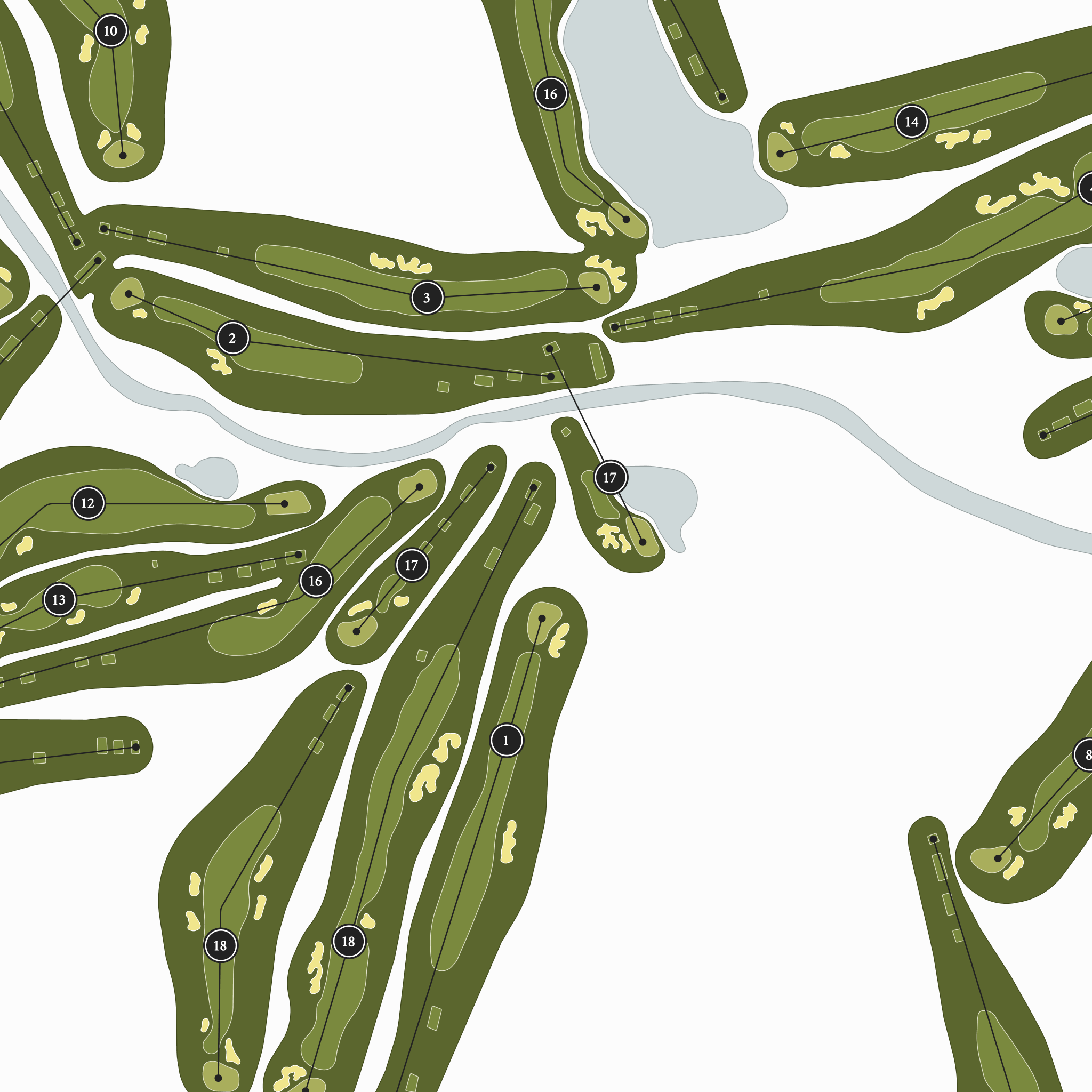 Carmel Country Club | Golf Course Map | Close Up With Hole Numbers #hole numbers_yes