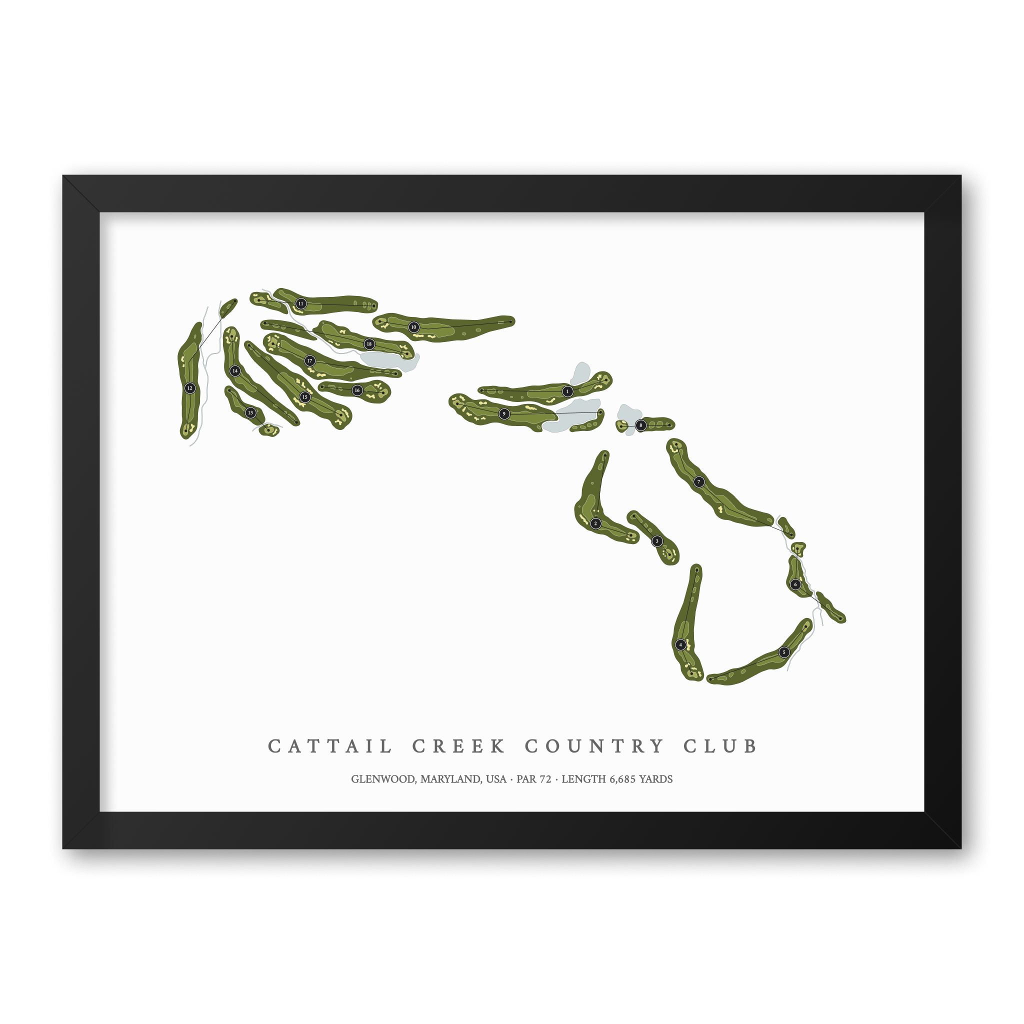 Cattail Creek Country Club | Golf Course Map | Black Frame