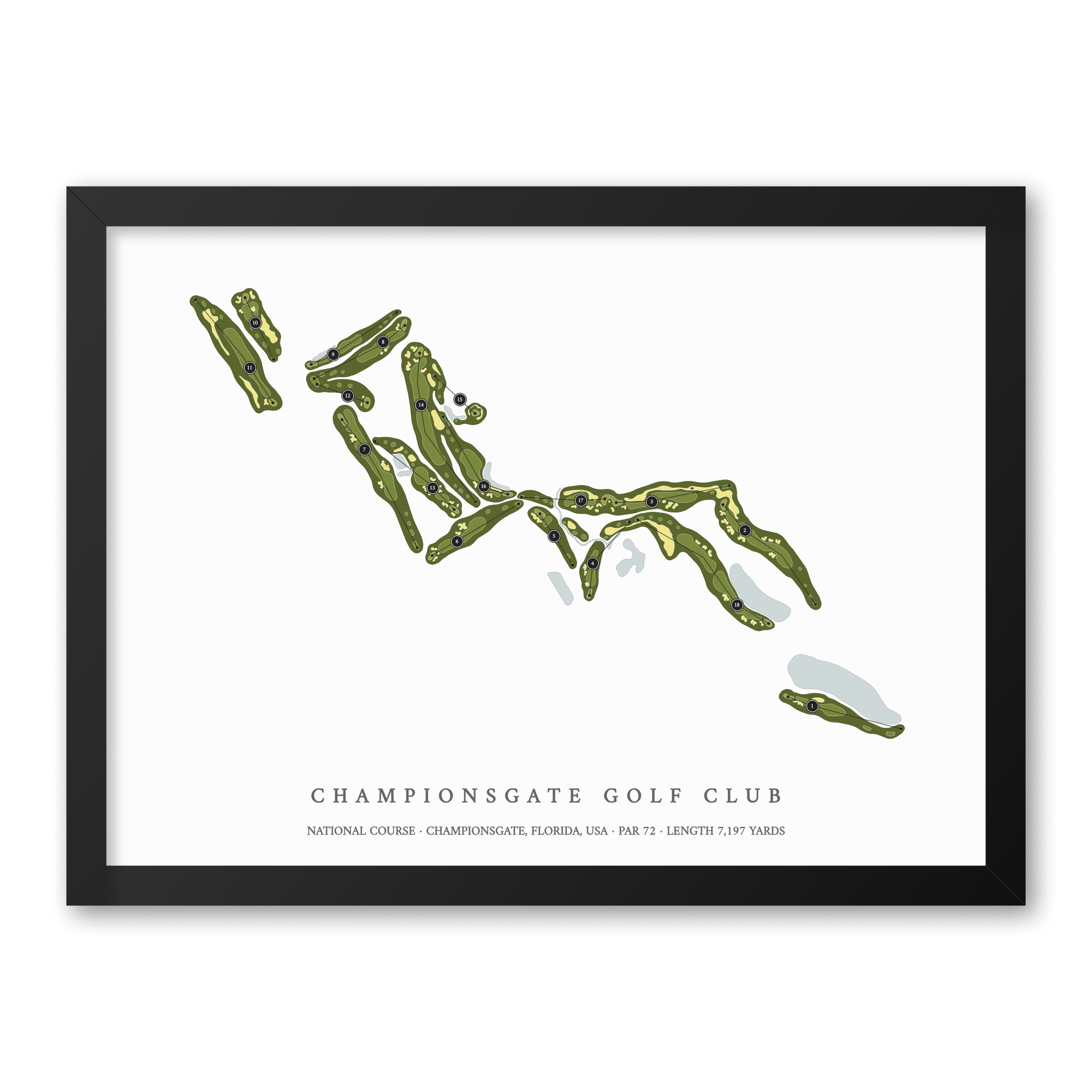 ChampionsGate Golf Club - National Course | Golf Course Map | Black Frame With Hole Numbers #hole numbers_yes