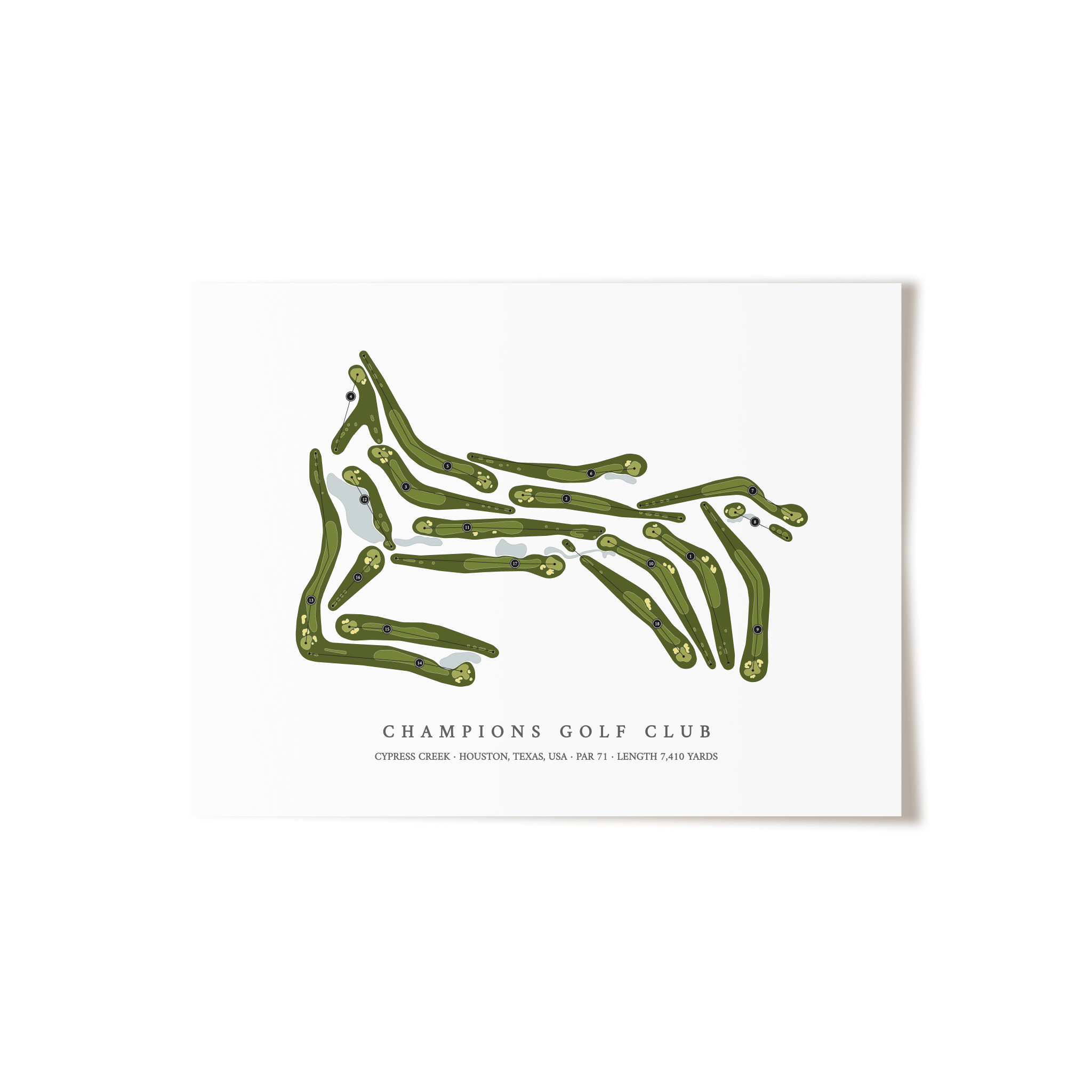 Champions Golf Club - Cypress Creek Course | Golf Course Map | Unframed 