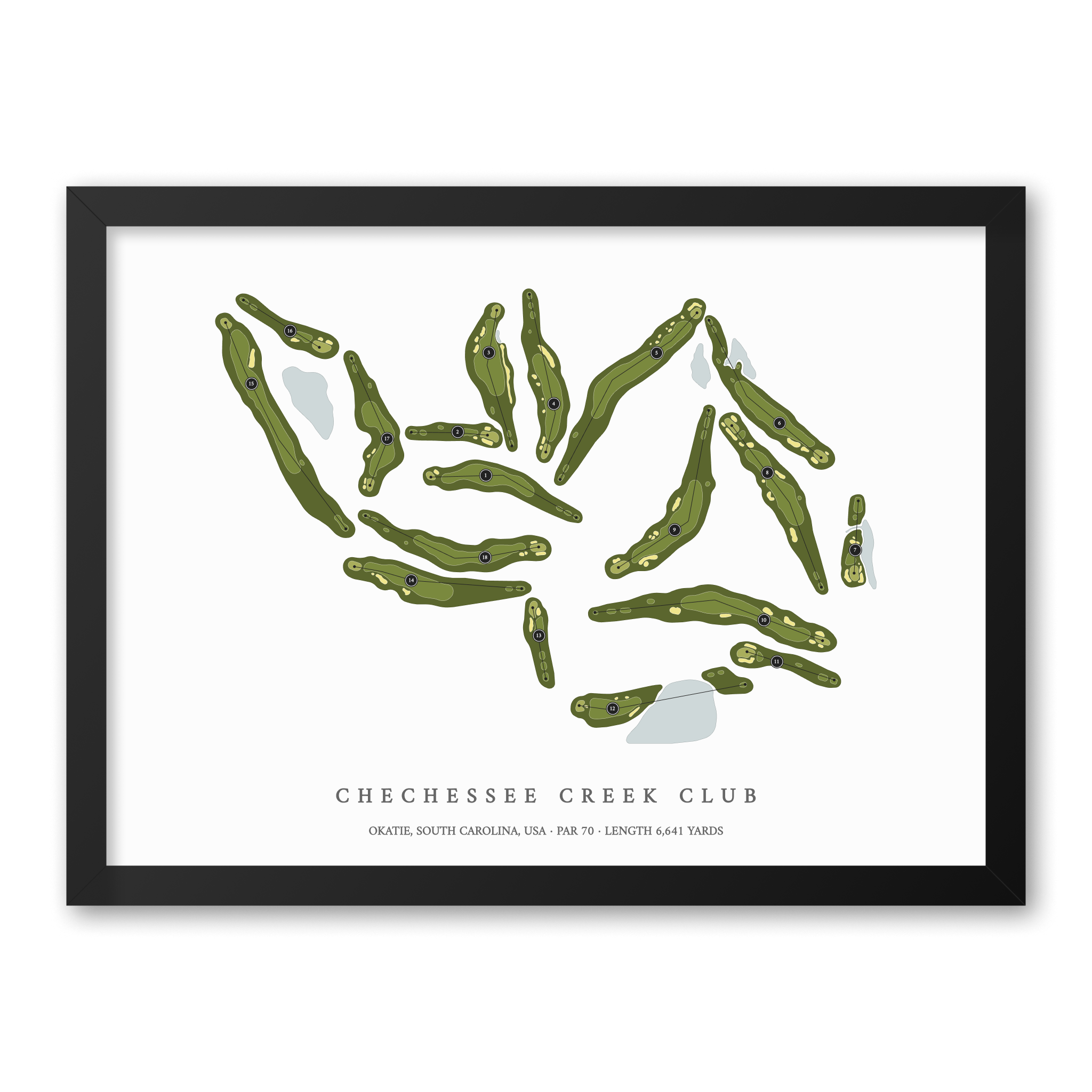 Chechessee Creek Club| Golf Course Print | Black Frame With Hole Numbers #hole numbers_yes