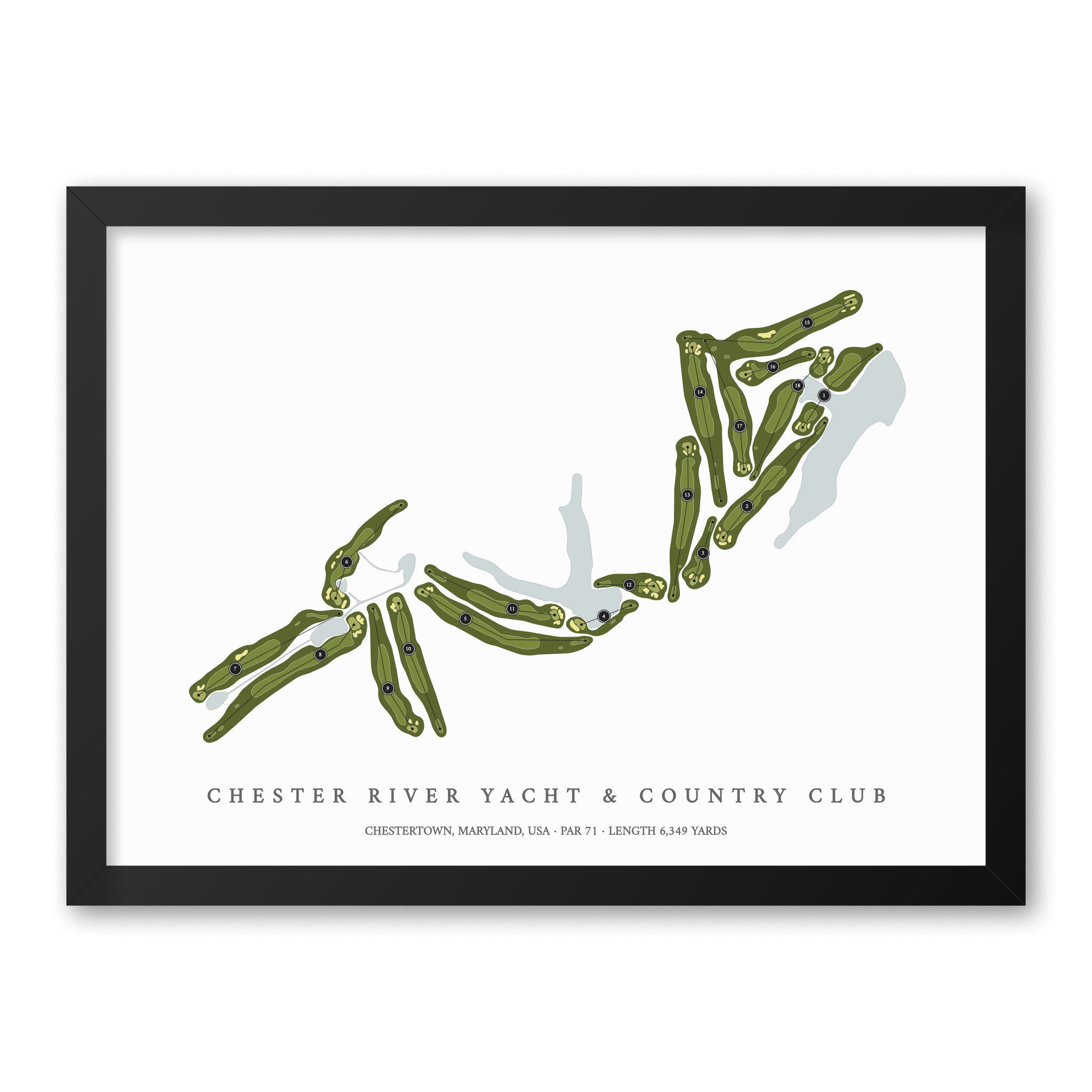 Chester River Yacht & Country Club | Golf Course Map | Black Frame With Hole Numbers #hole numbers_yes