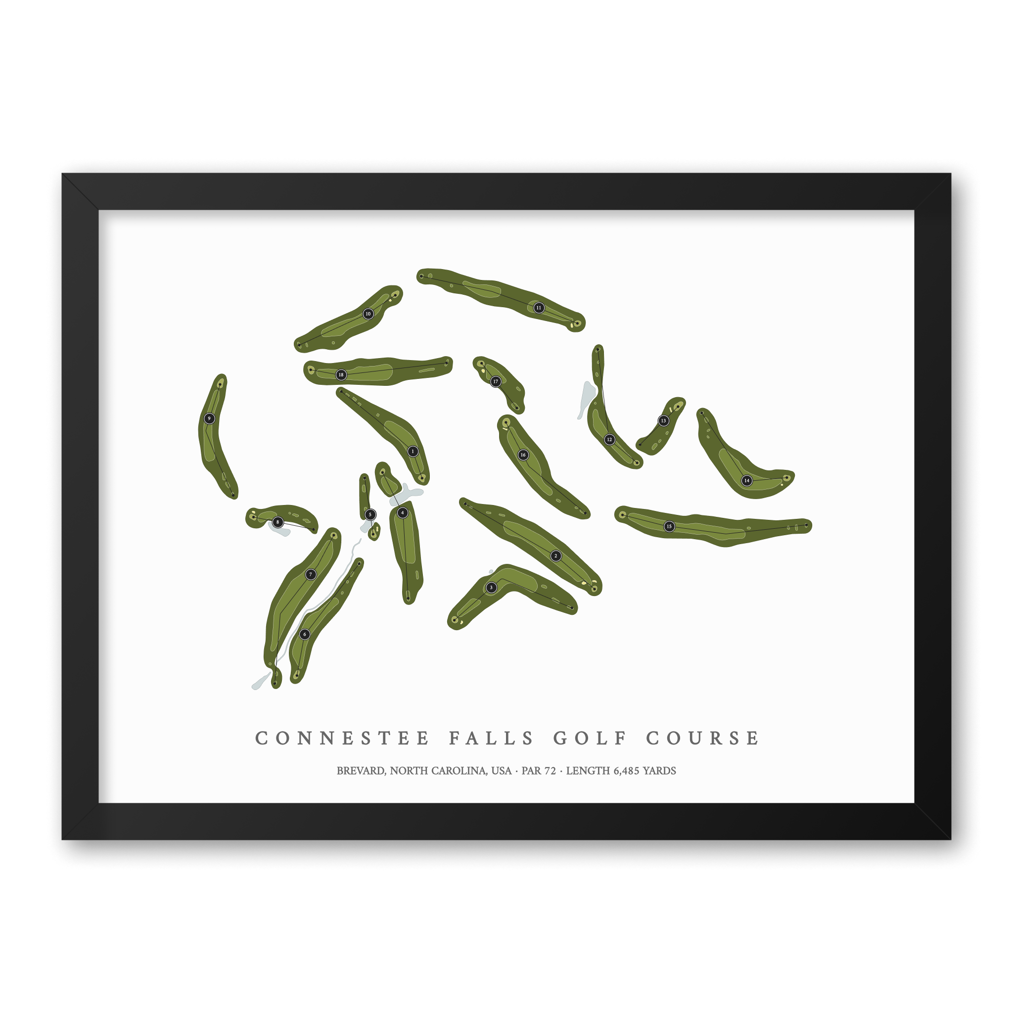 Connestee Falls Golf Course | Golf Course Map | Black Frame With Hole Numbers #hole numbers_yes