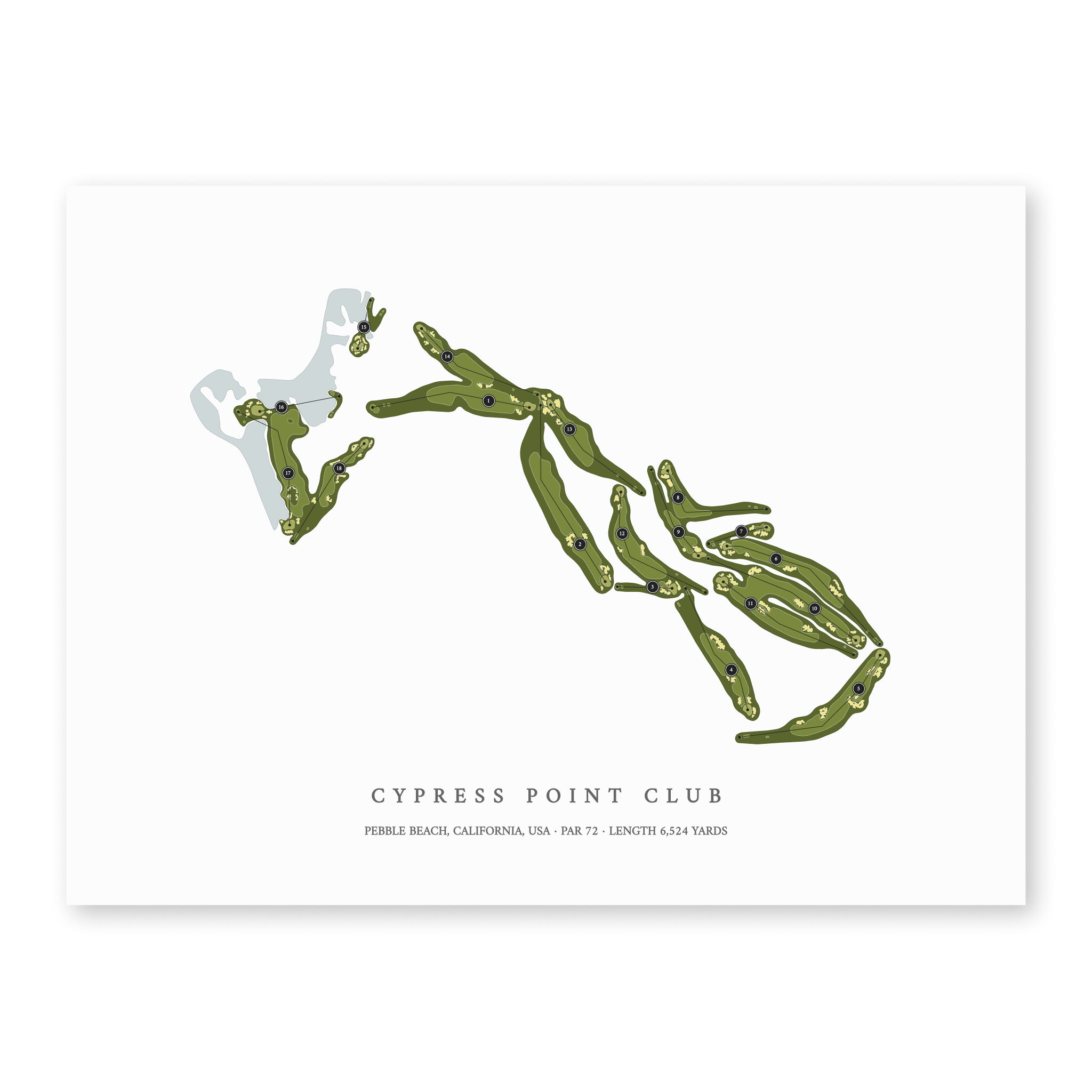 Cypress Point Club| Golf Course Print | Unframed With Hole Numbers #hole numbers_yes