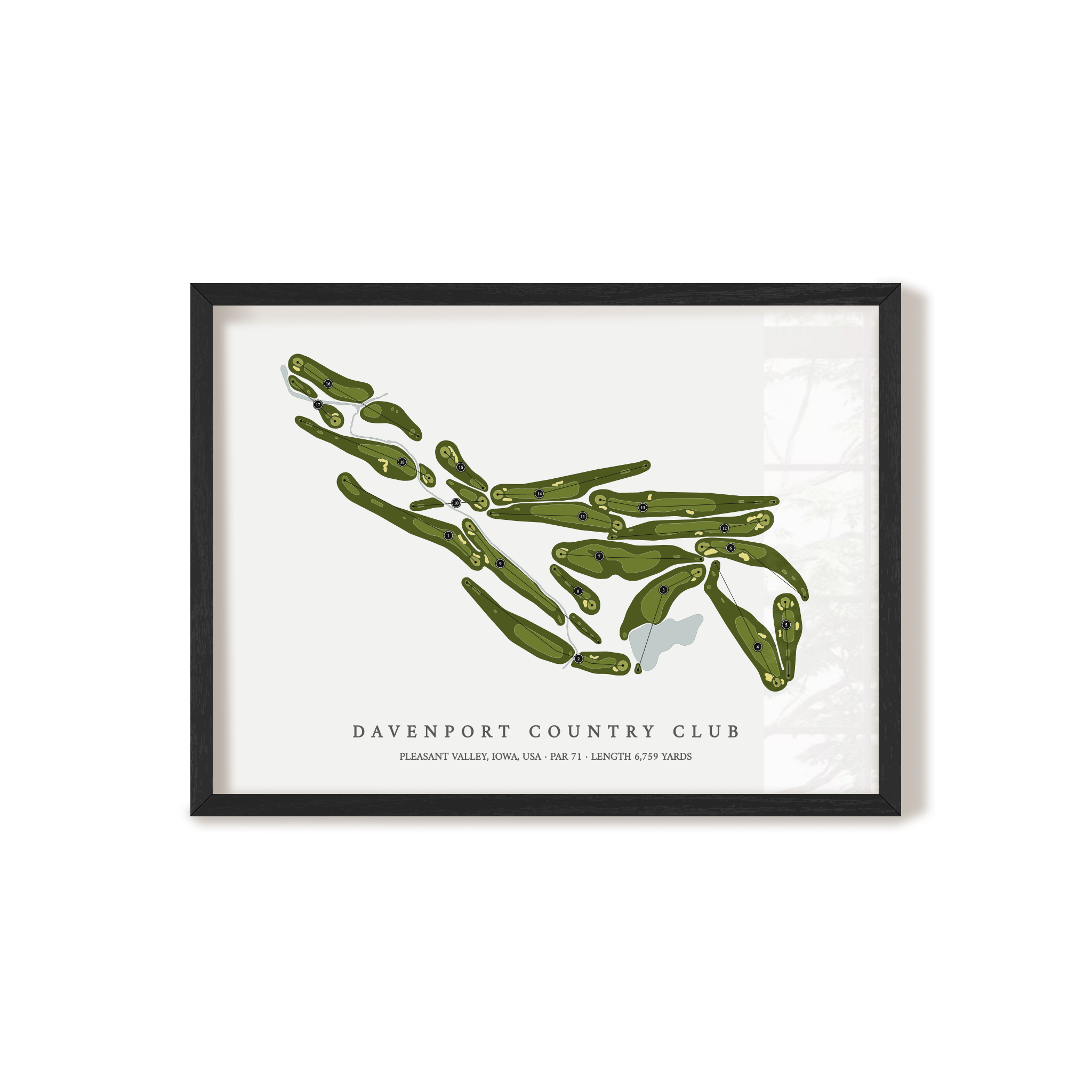 Davenport Country Club | Golf Course Map | Black Frame 