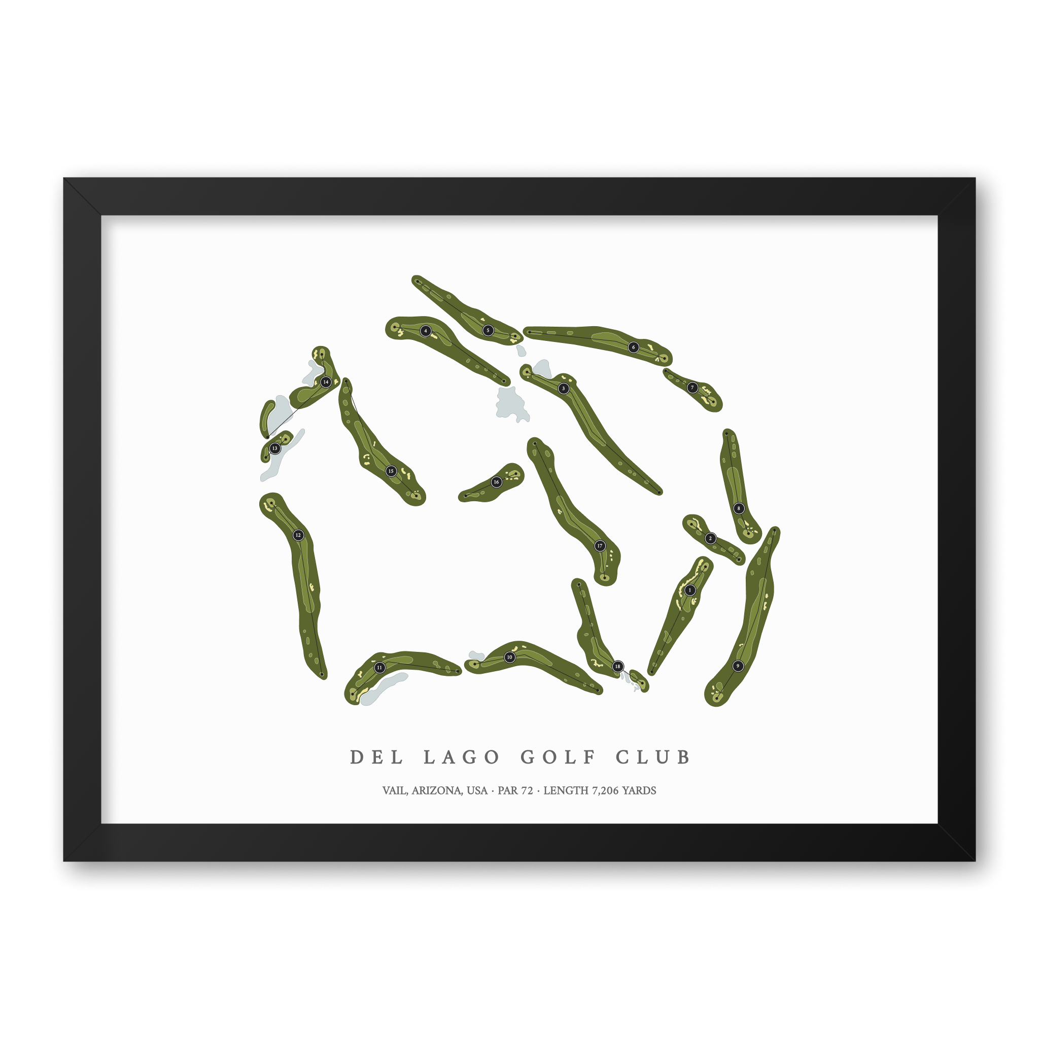 Del Lago Golf Club | Golf Course Map | Black Frame With Hole Numbers #hole numbers_yes