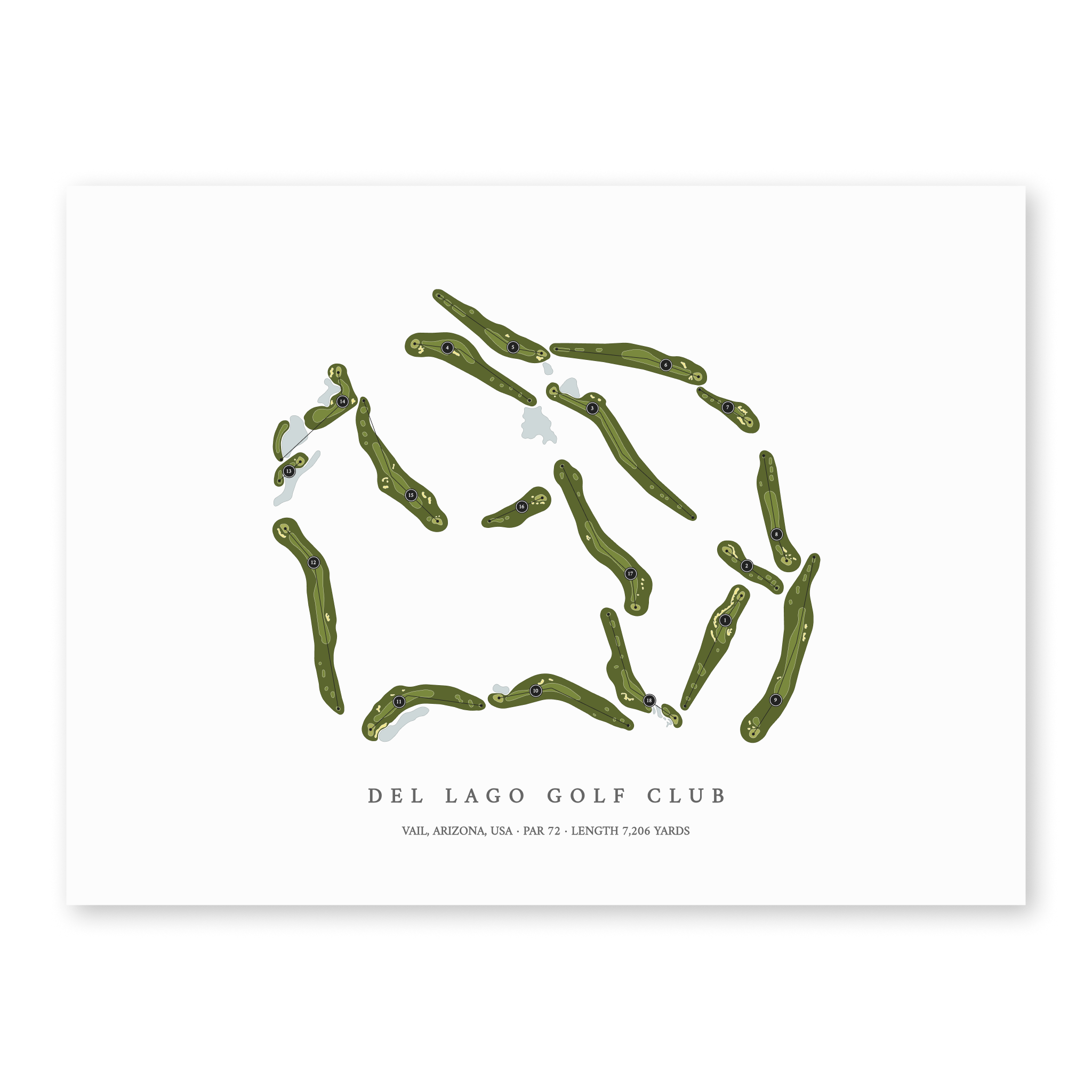 Del Lago Golf Club | Golf Course Map | Unframed With Hole Numbers #hole numbers_yes