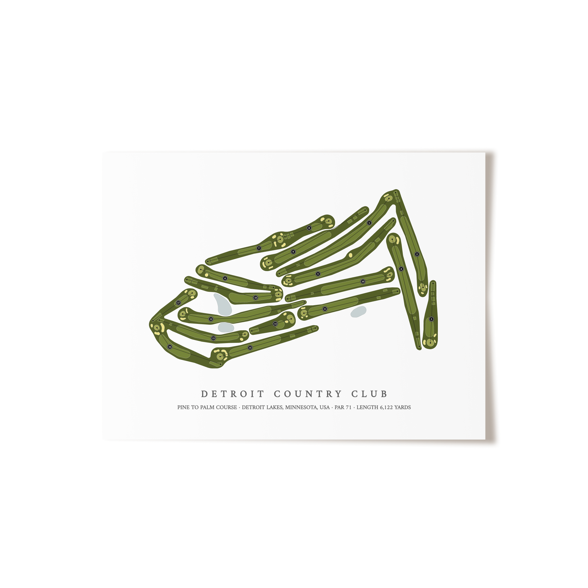 Detroit Country Club - Pine to Palm Course | Golf Course Map | Unframed 
