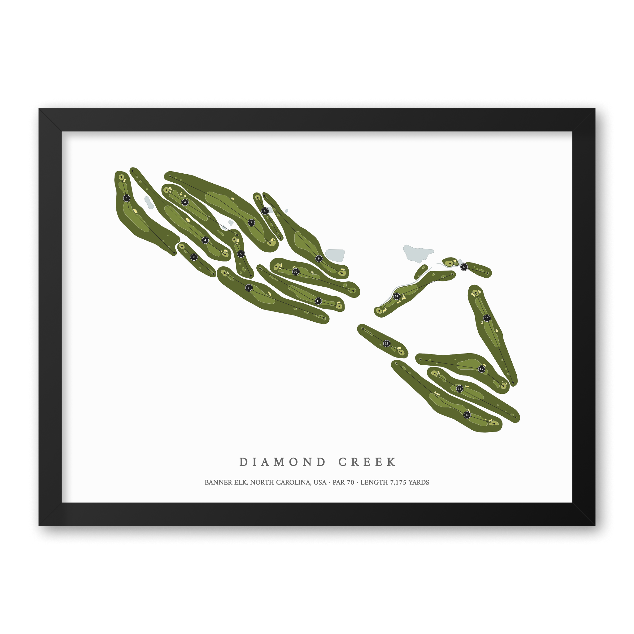 Diamond Creek | Golf Course Map | Black Frame With Hole Numbers #hole numbers_yes