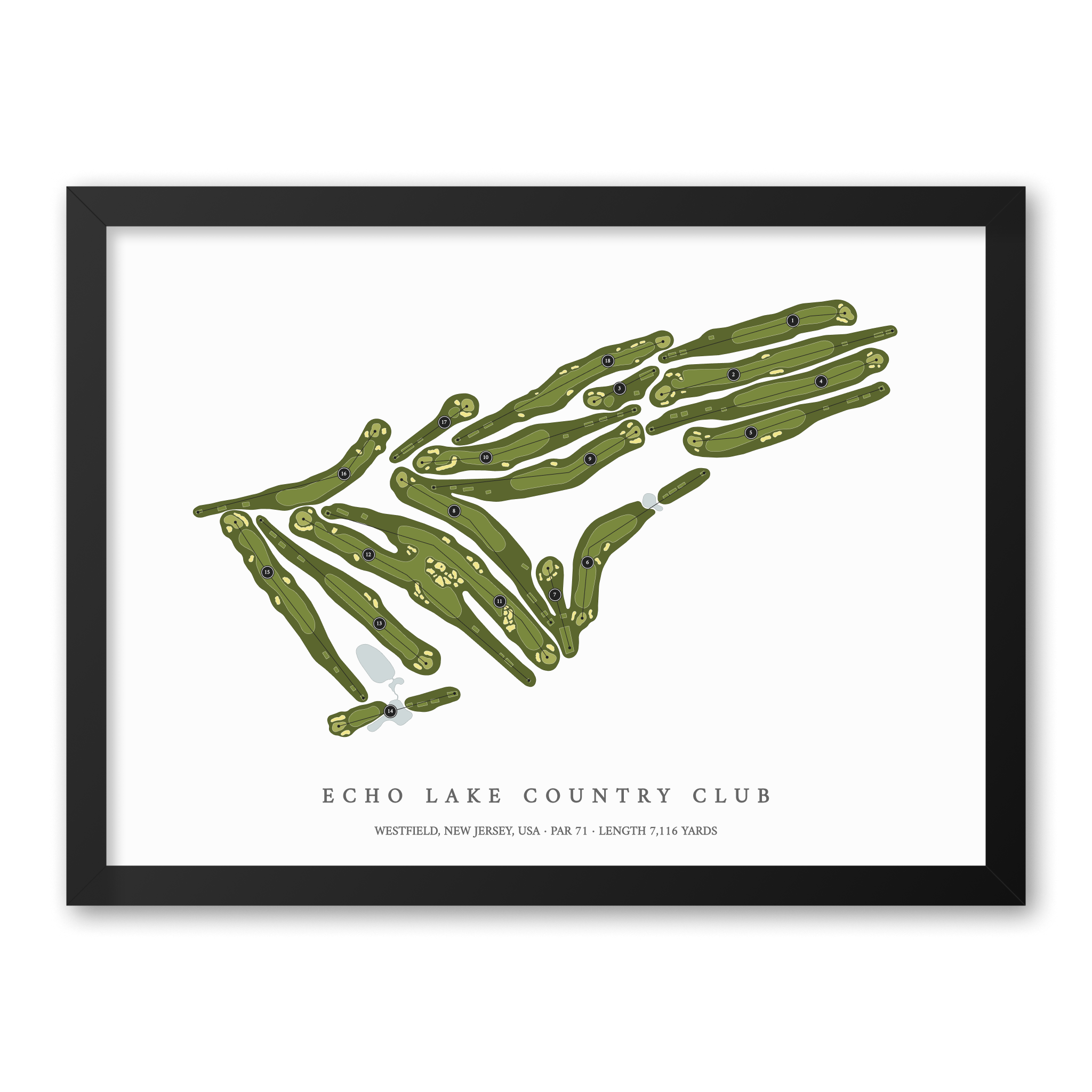 Echo Lake Country Club | Golf Course Map | Black Frame With Hole Numbers #hole numbers_yes