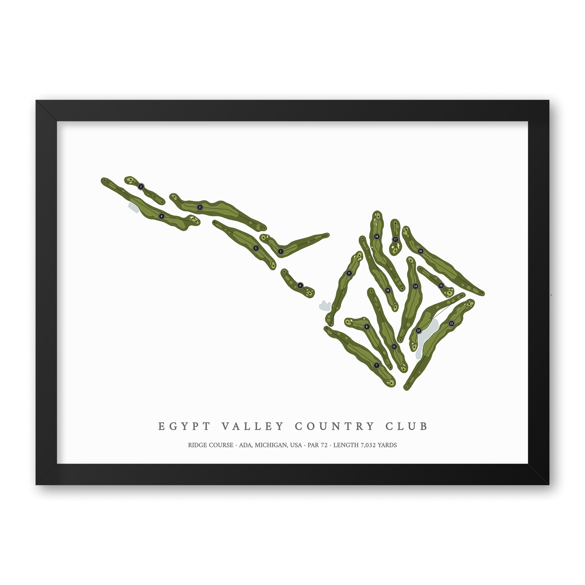 Egypt Valley Country Club - Ridge Course| Golf Course Print | Black Frame With Hole Numbers #hole numbers_yes