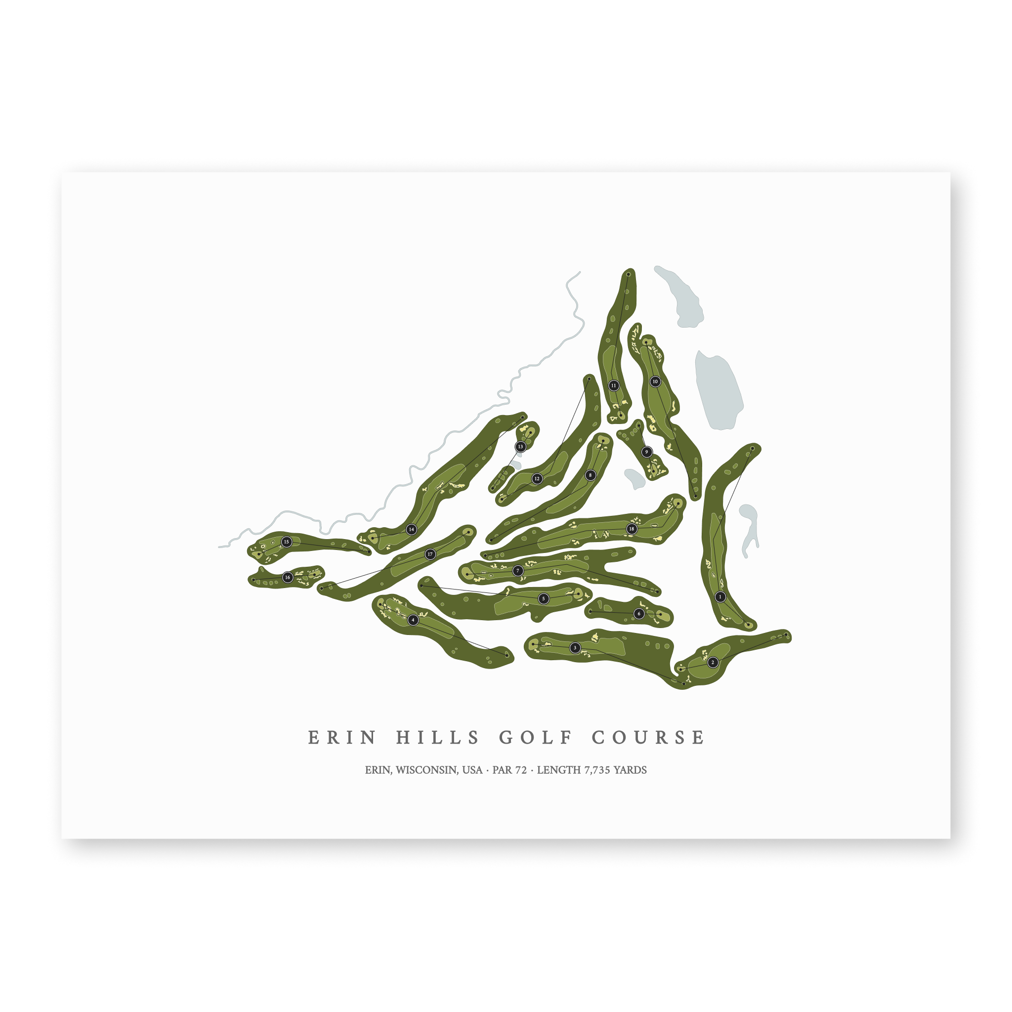 Erin Hills Golf Course| Golf Course Print | Unframed With Hole Numbers #hole numbers_yes