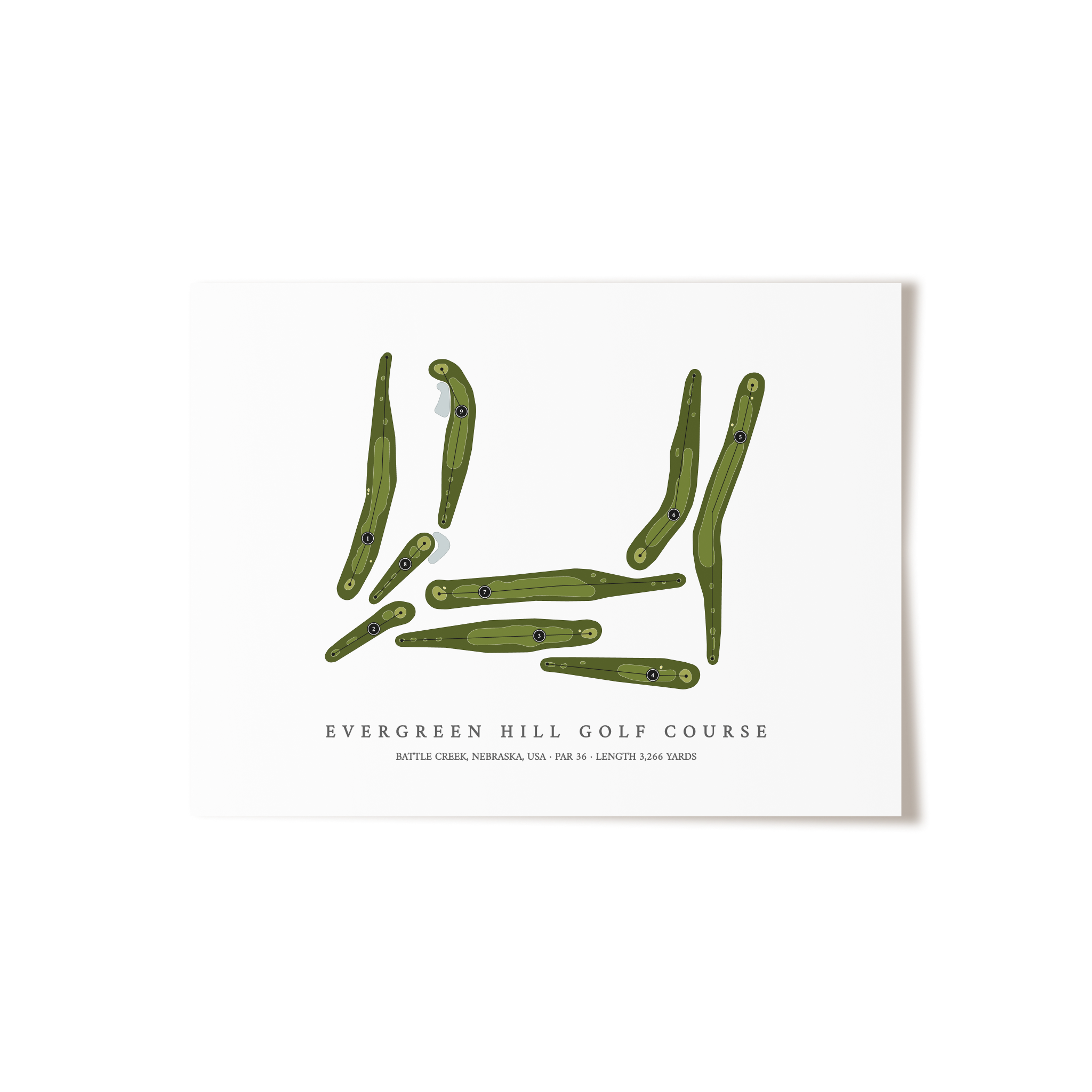 Evergreen Hill Golf Course | Golf Course Map | Unframed 